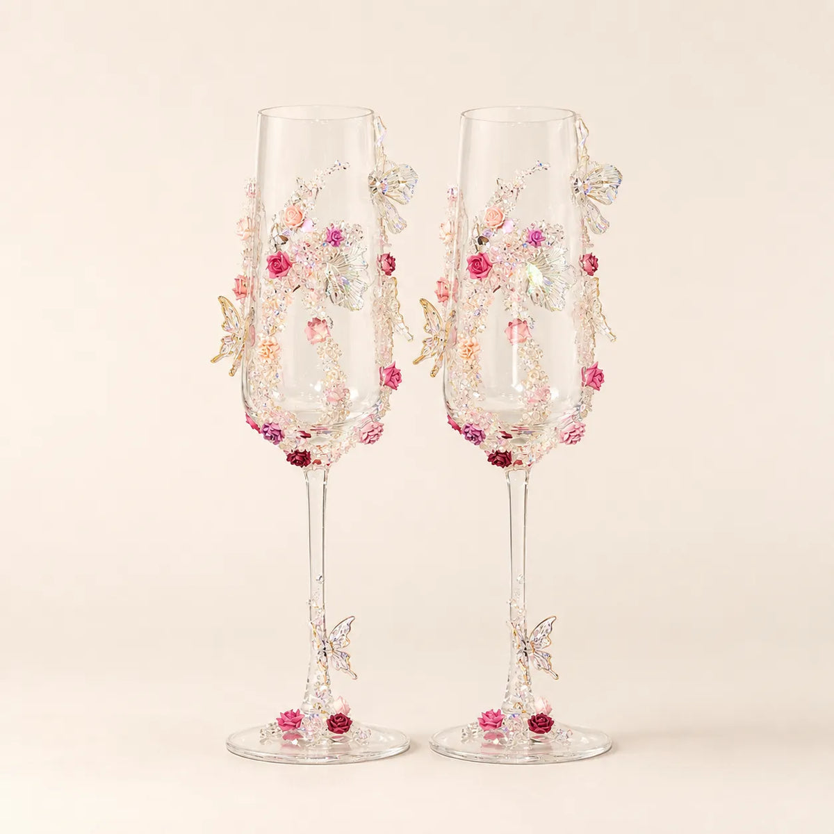 How to Make a Dusty Rose Rhinestone Champagne Flute – Rose & Butterfly DIY Tutorial