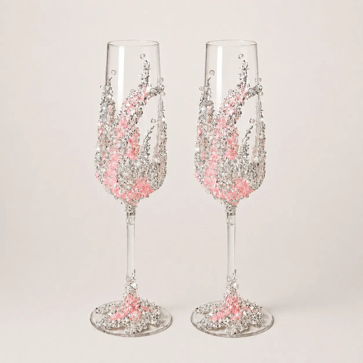 How to DIY Blush Romance Bedazzled Champagne Flutes with Rhinestones & Butterflies | Wedding Glass Tutorial