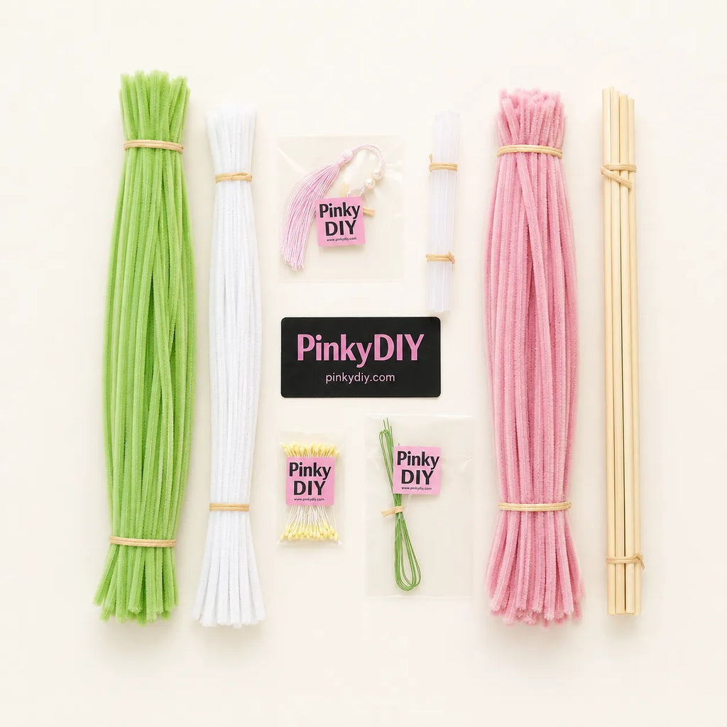 Blossom Pipe Cleaner Flower Sword DIY Kit – Pink, Green & White