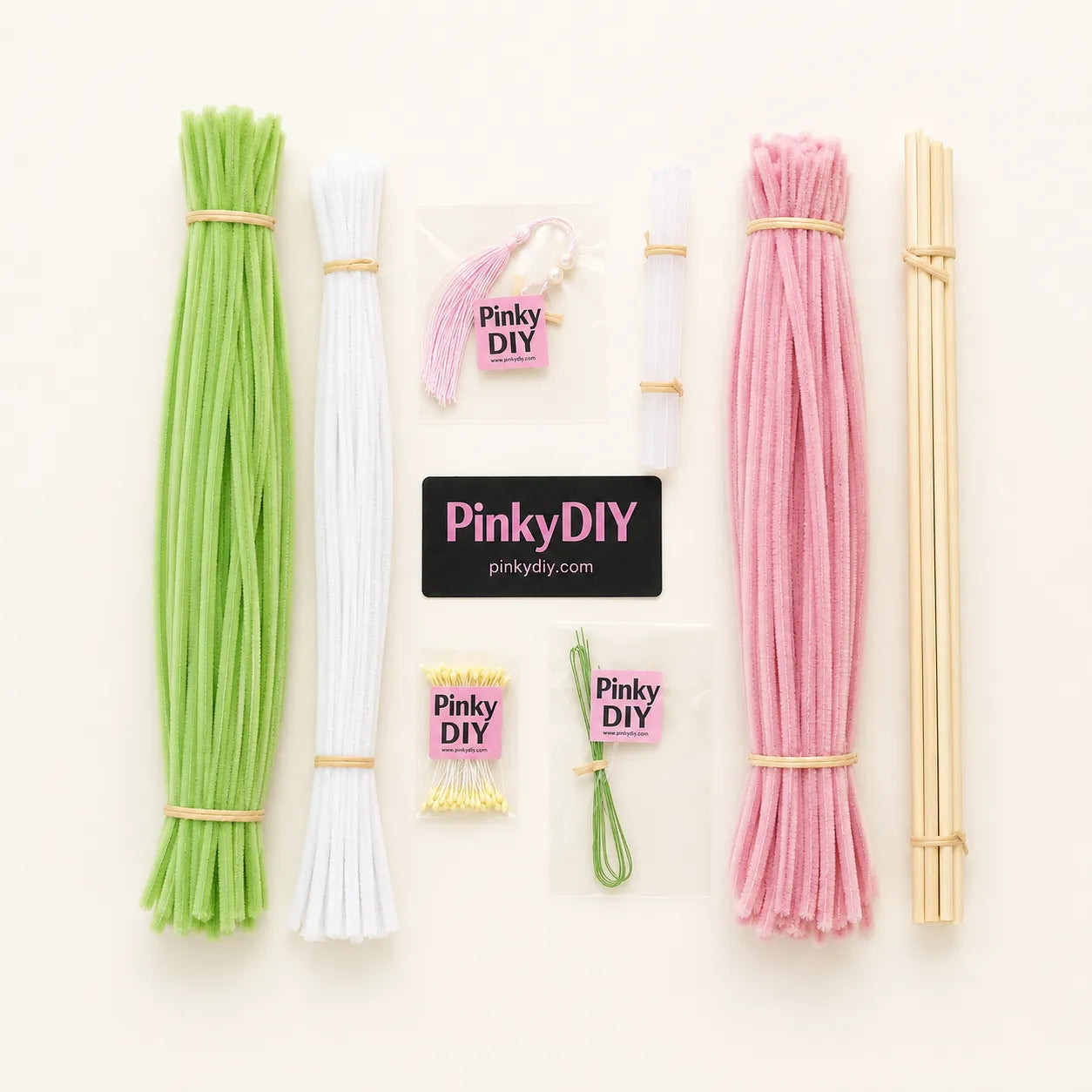 Blossom Pipe Cleaner Flower Sword DIY Kit – Pink, Green & White