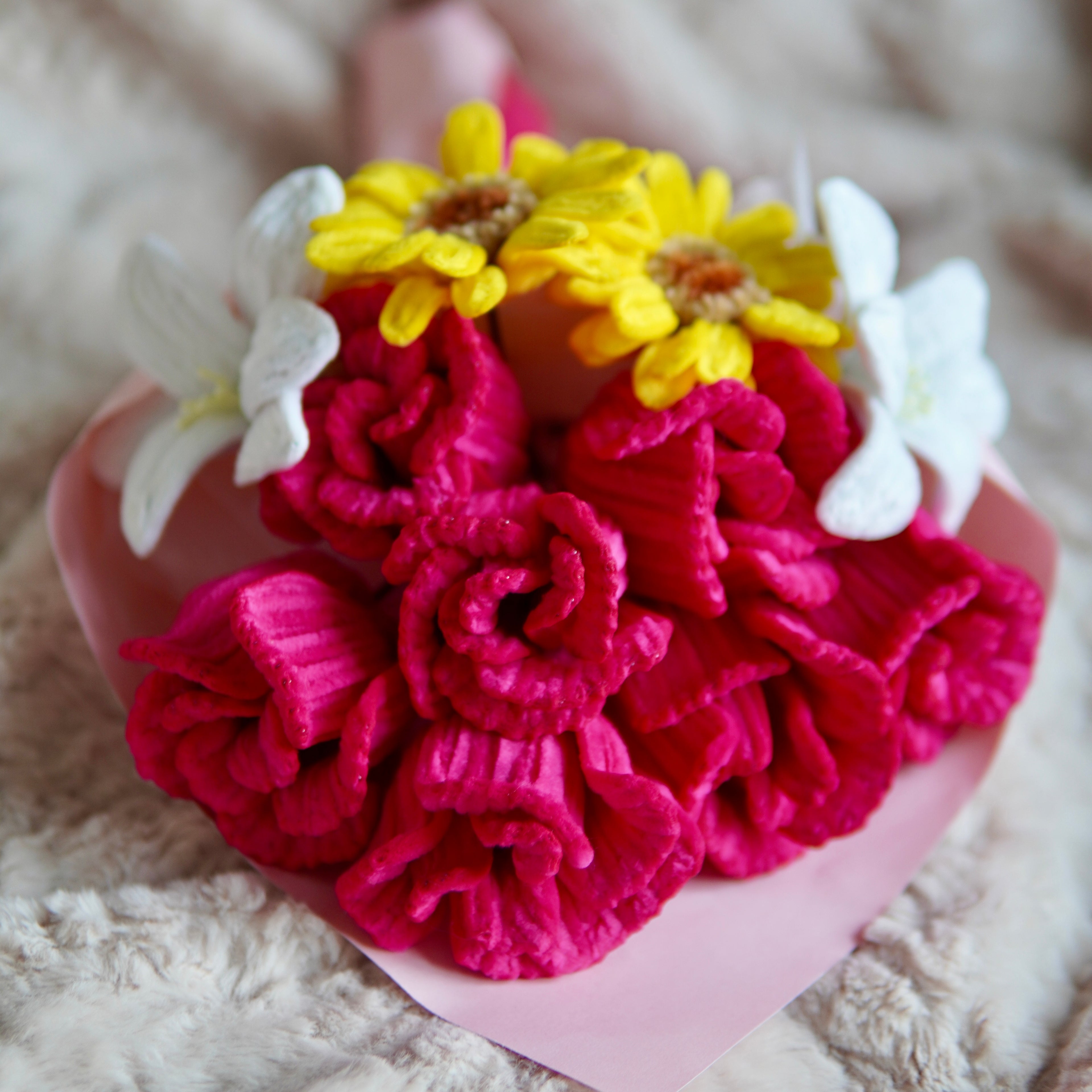 Pink & Fuchsia Rose, Sun Flower & Lily Spring Bouquet DIY Kit – Pipe Cleaner Flowers
