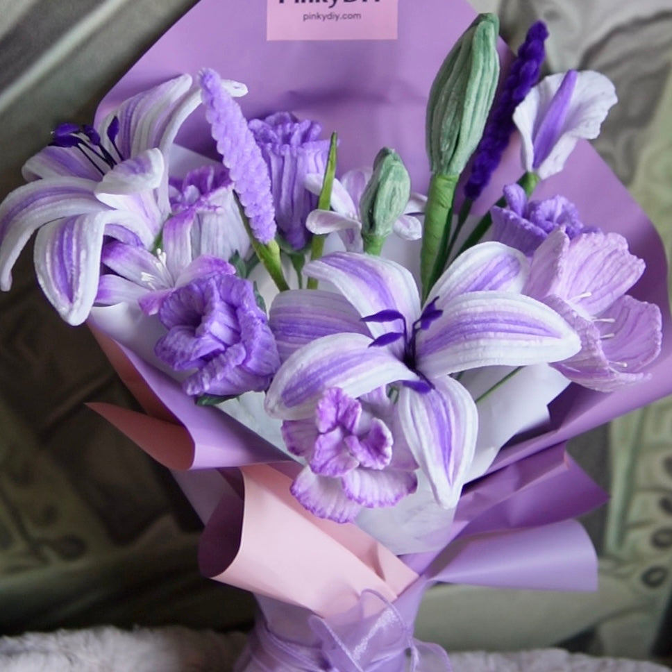 Lavender Violet/Purple DIY Pipe Cleaner Flower Bouquet Kit – Beginner Friendly Craft
