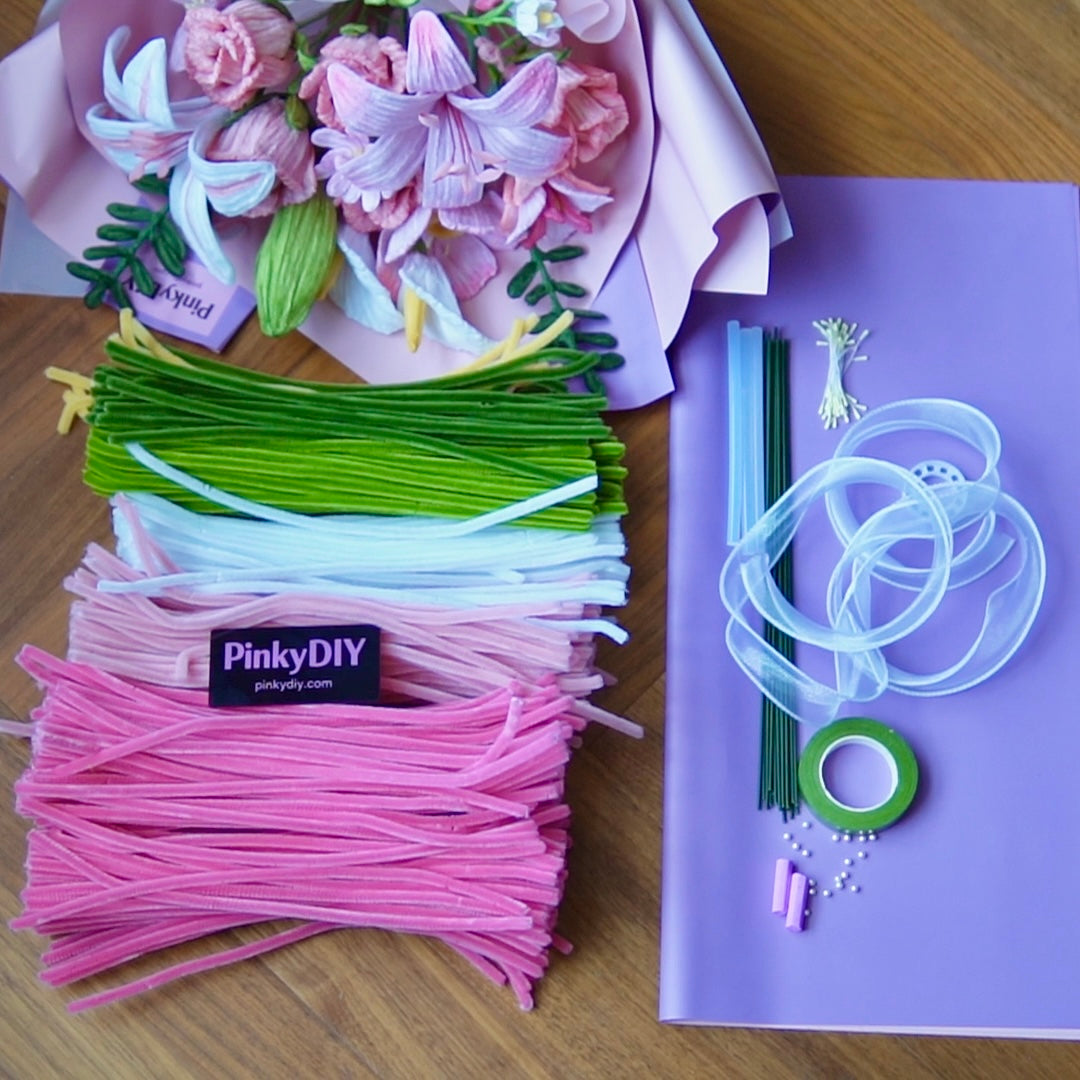 Elegant Pink DIY Pipe Cleaner Flower Bouquet Kit – Elegant Handmade Gift for Mother / for Her