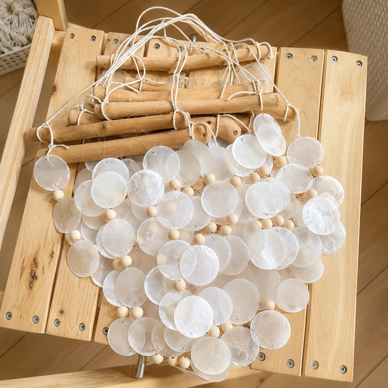 Natural Mother of Pearl Wind Chime | Handmade Wooden Wall Hanging Decor