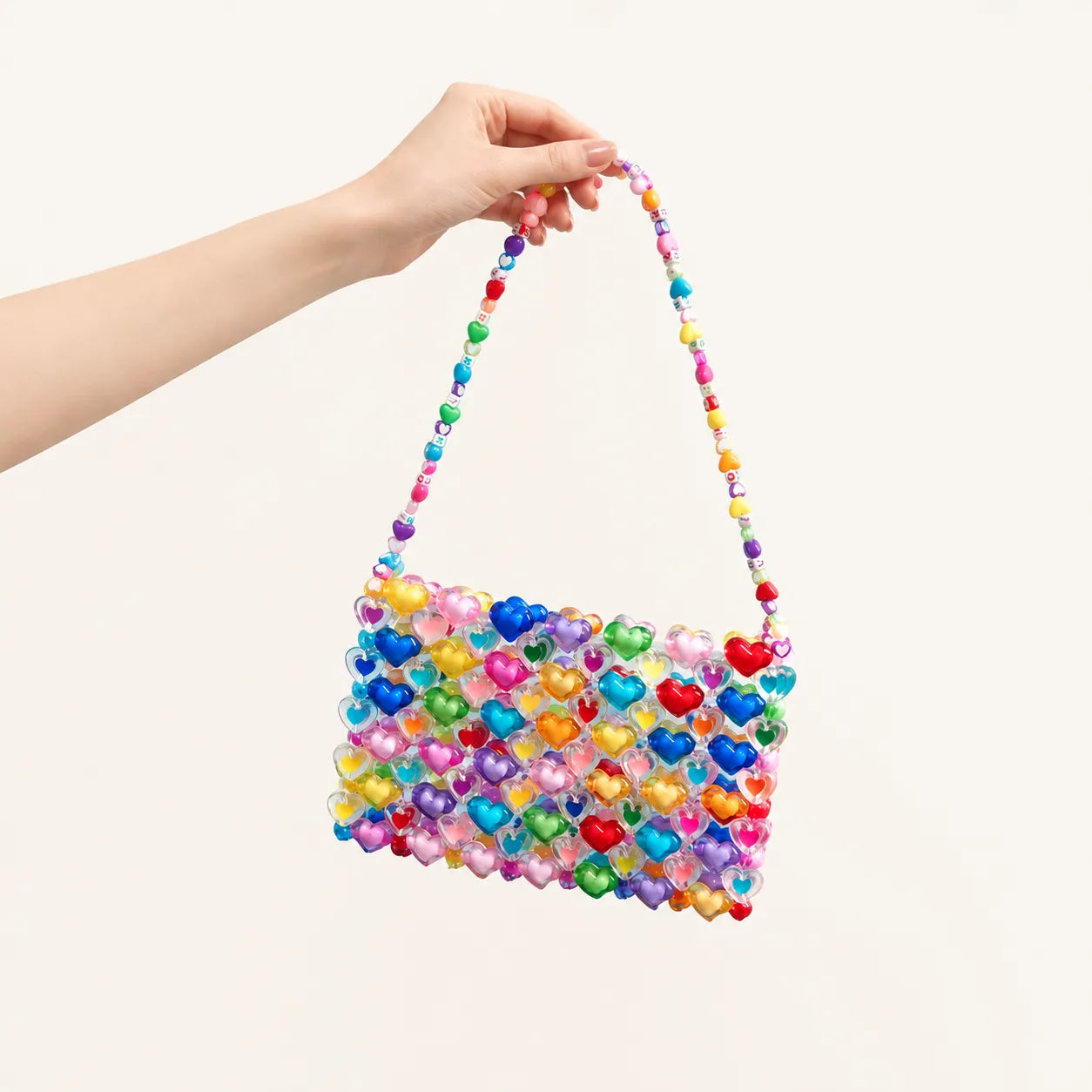 Rainbow Dopamine Jelly Heart Beaded Shoulder Bag DIY Kit – Colorful Translucent Acrylic Handbag