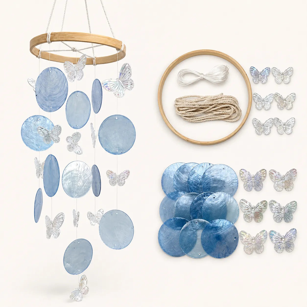 Blue Ocean Crystal Butterfly Mother of Pearl Wind Chime DIY Kit