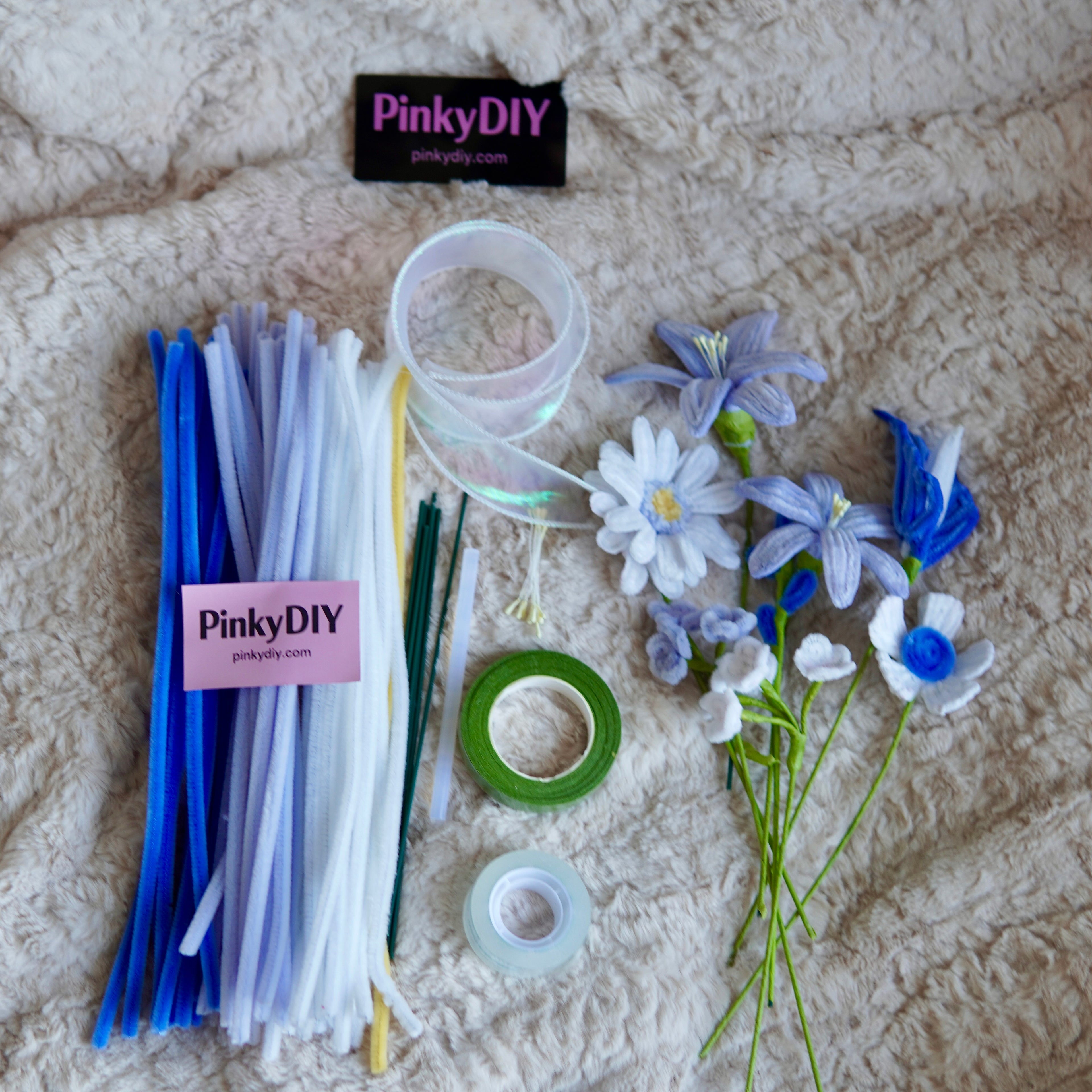 Blue Spring Small Bouquet DIY Kit – Gerbera Daisy & Calla Lily Pipe Cleaner Flowers