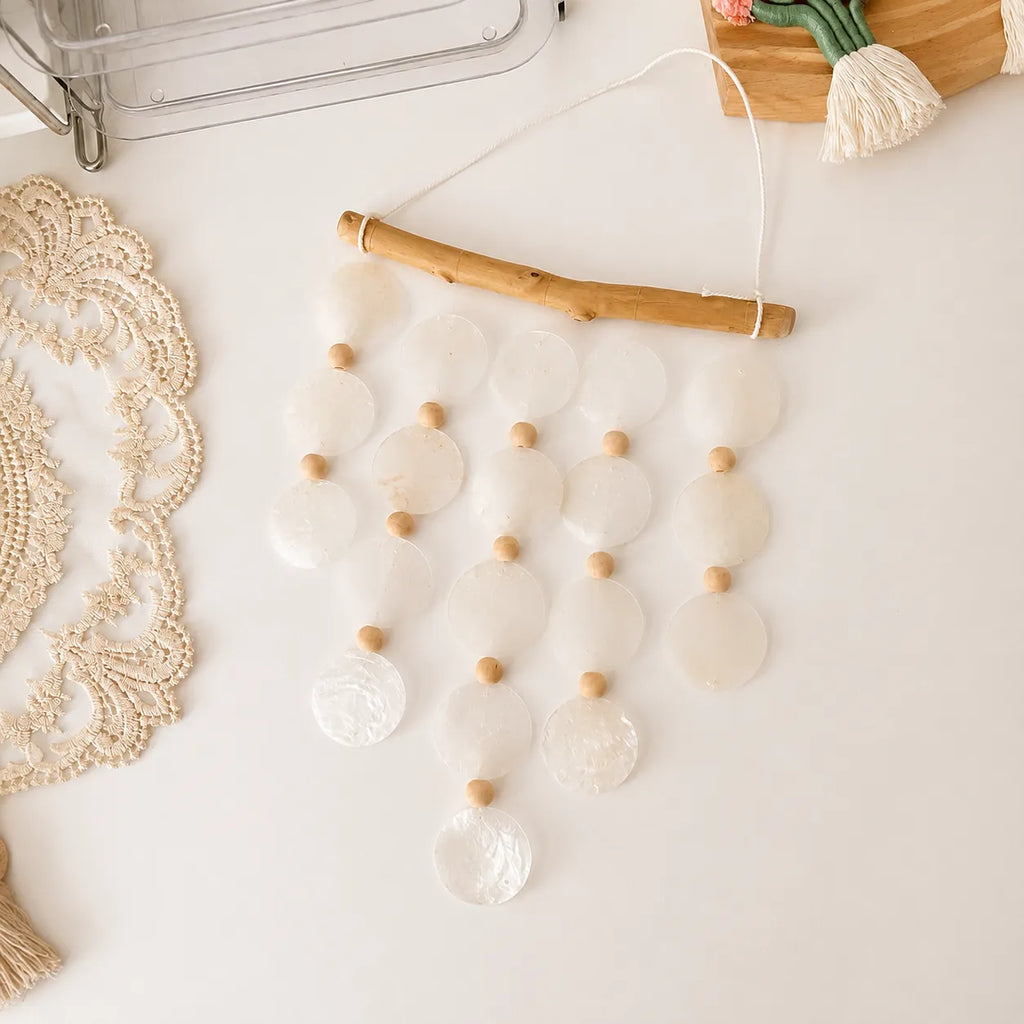 Natural Mother of Pearl Wind Chime | Handmade Wooden Wall Hanging Decor