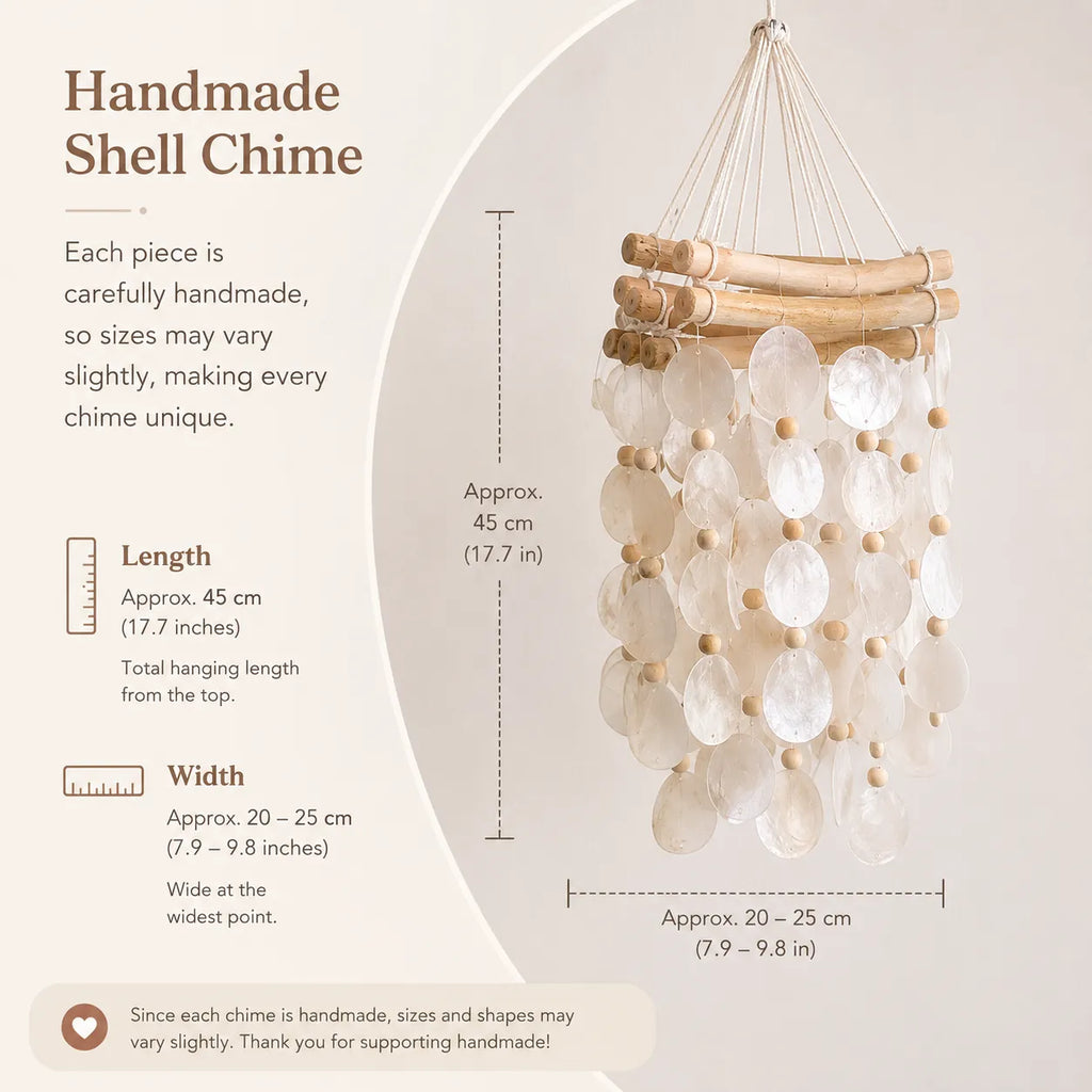 Natural Mother of Pearl Wind Chime | Handmade Wooden Wall Hanging Decor