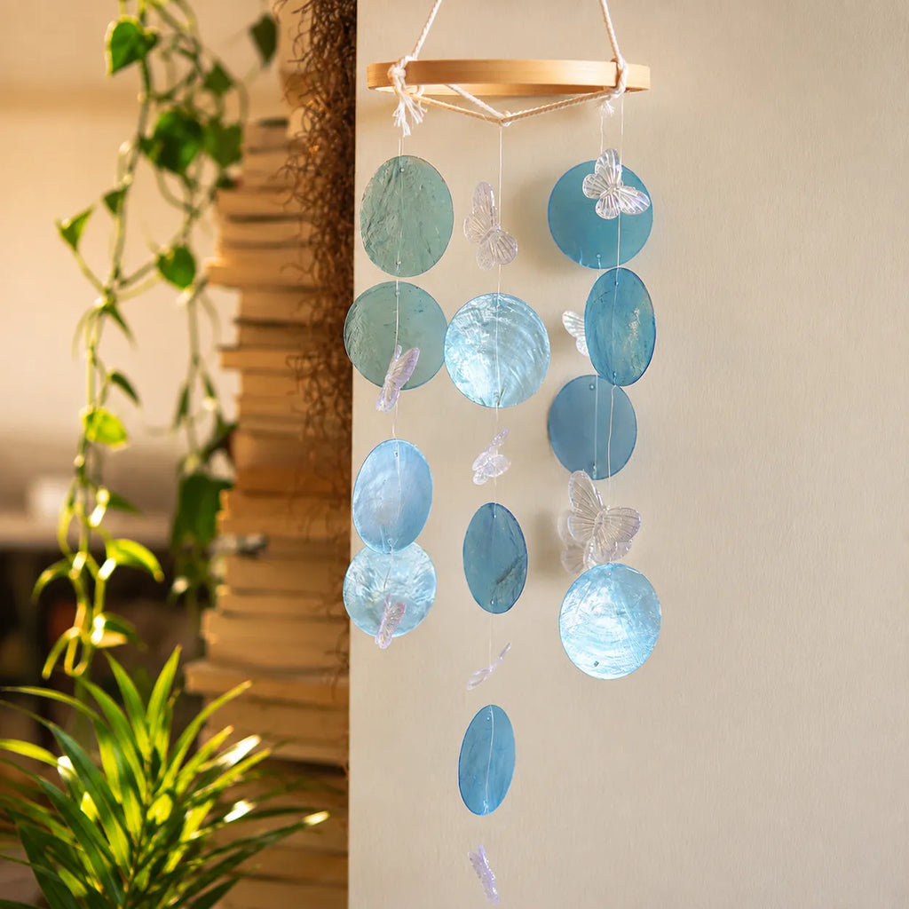 Blue Ocean Crystal Butterfly Mother of Pearl Wind Chime DIY Kit