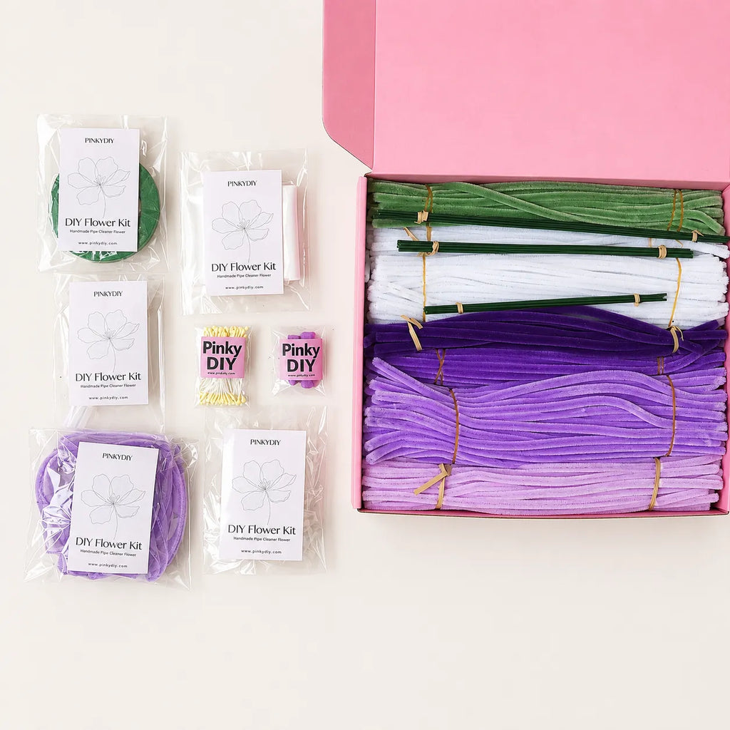 Lavender Violet/Purple DIY Pipe Cleaner Flower Bouquet Kit – Beginner Friendly Craft