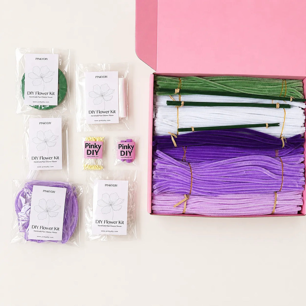 Kit de Bouquet de Fleurs en Tiges de Chenille DIY Lavande Violet/Pourpre – Bricolage Facile pour Débutants