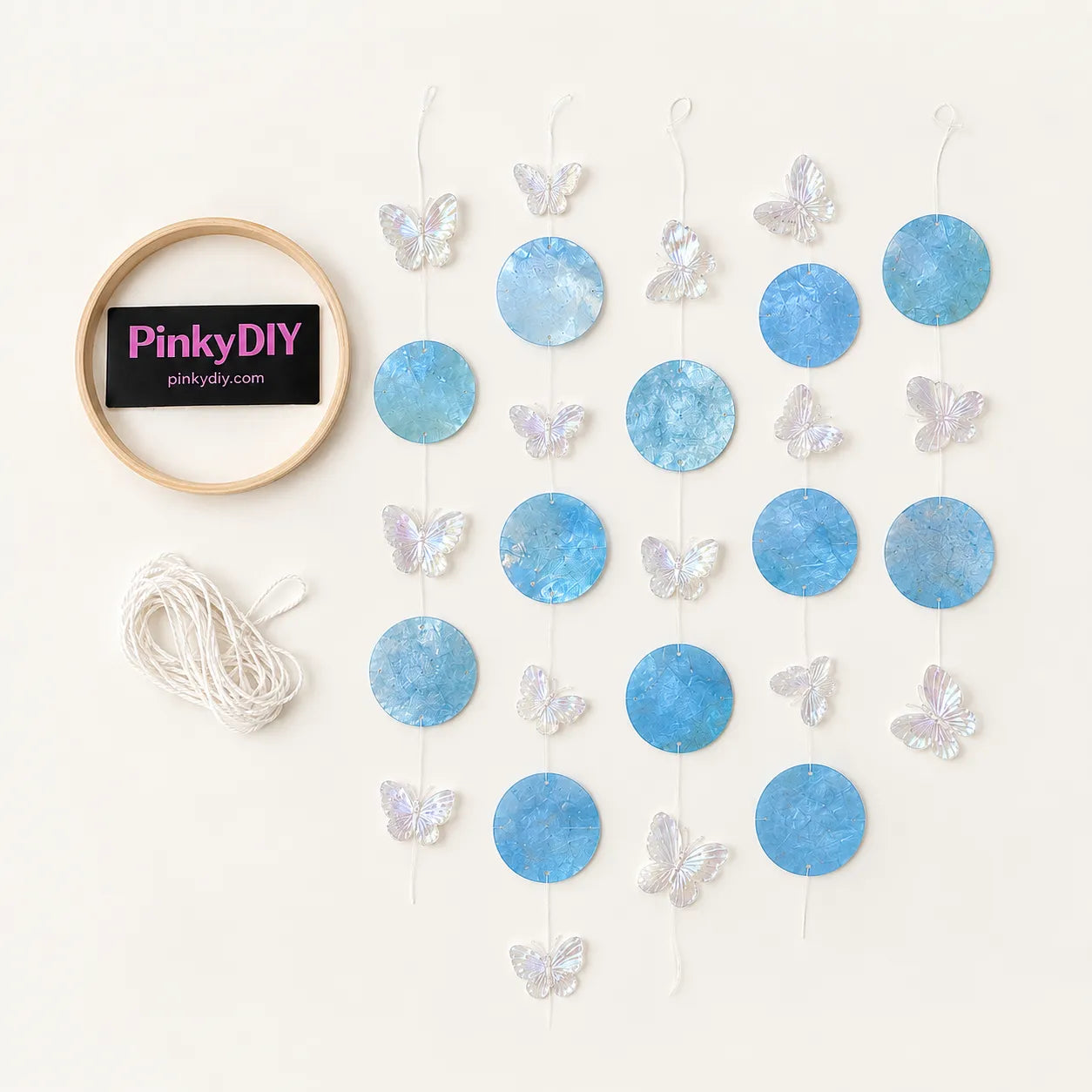 Blue Ocean Crystal Butterfly Mother of Pearl Wind Chime DIY Kit
