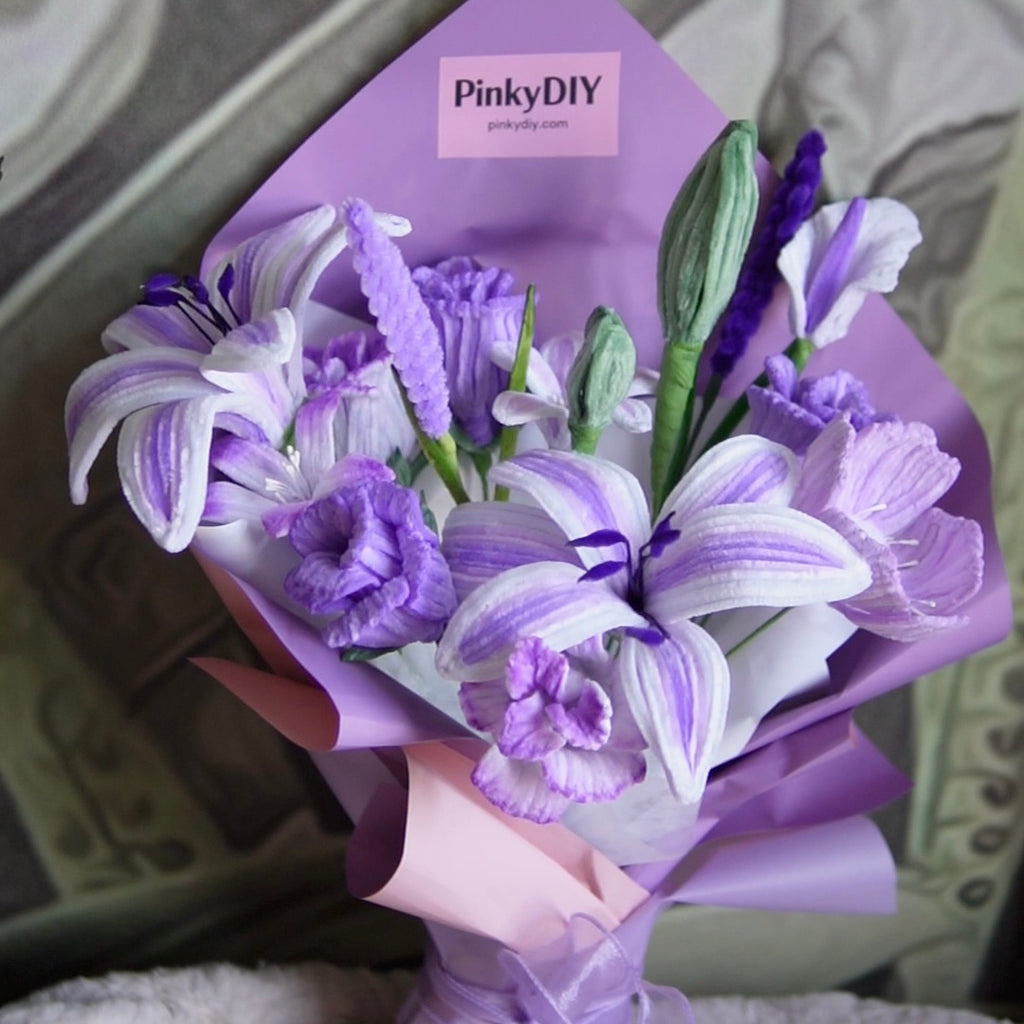 Kit de Bouquet de Fleurs en Tiges de Chenille DIY Lavande Violet/Pourpre – Bricolage Facile pour Débutants