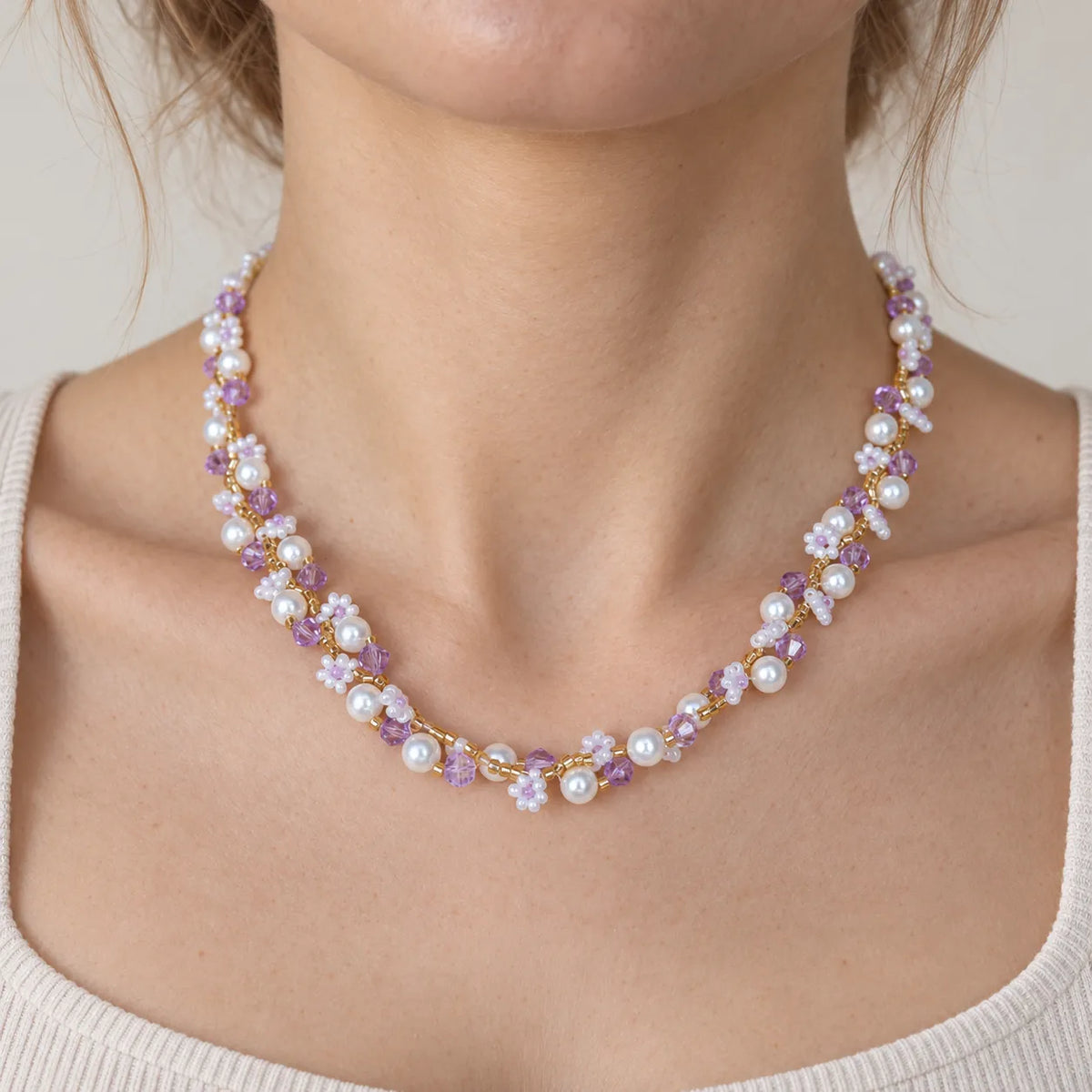 Lilac Faux Pearl Beaded Necklace DIY Kit