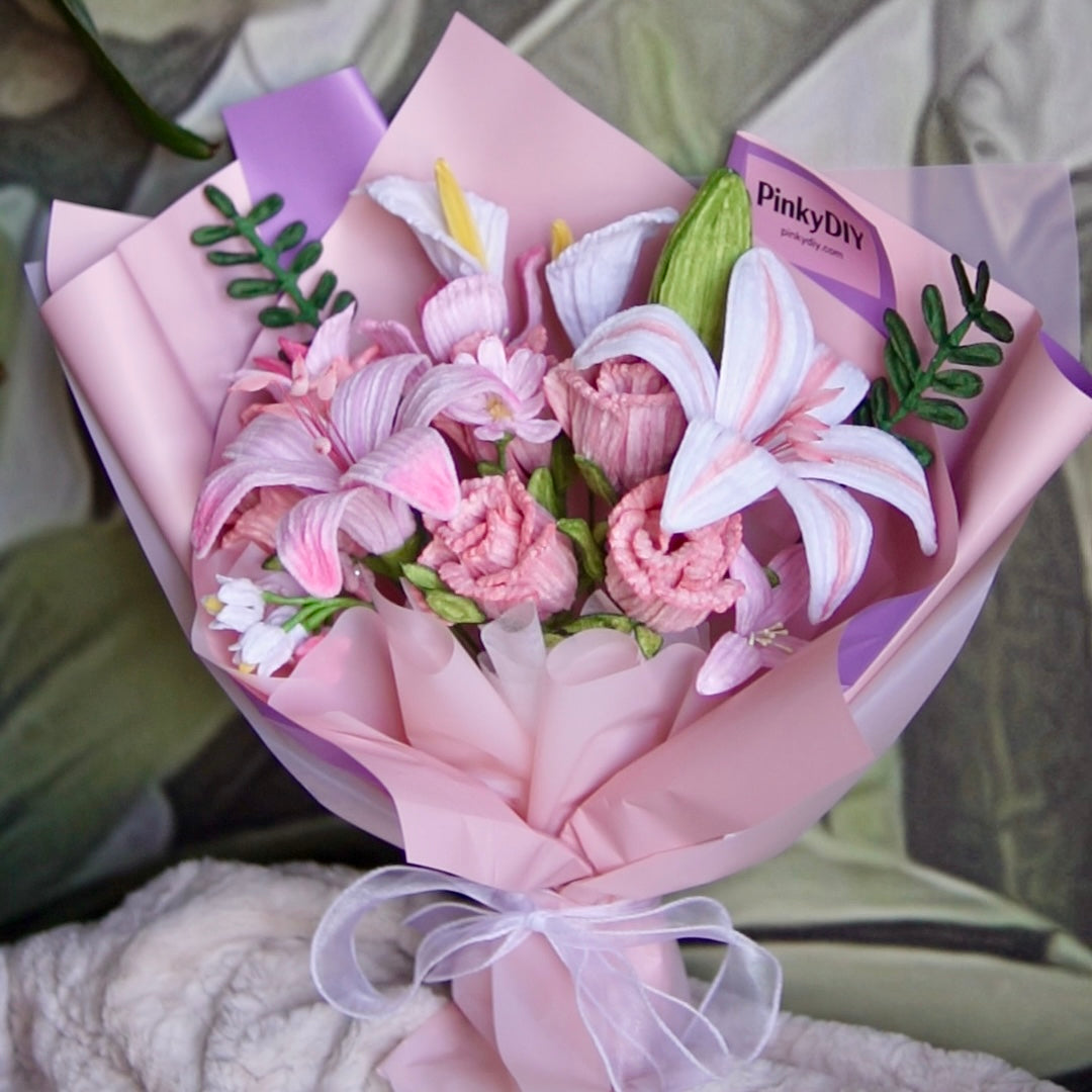 Elegant Pink DIY Pipe Cleaner Flower Bouquet Kit – Elegant Handmade Gift for Mother / for Her