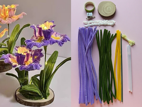 DIY Pipe Cleaner Iris Night Light Kit – Handmade Flower Lamp Gift for Mom & Girlfriend