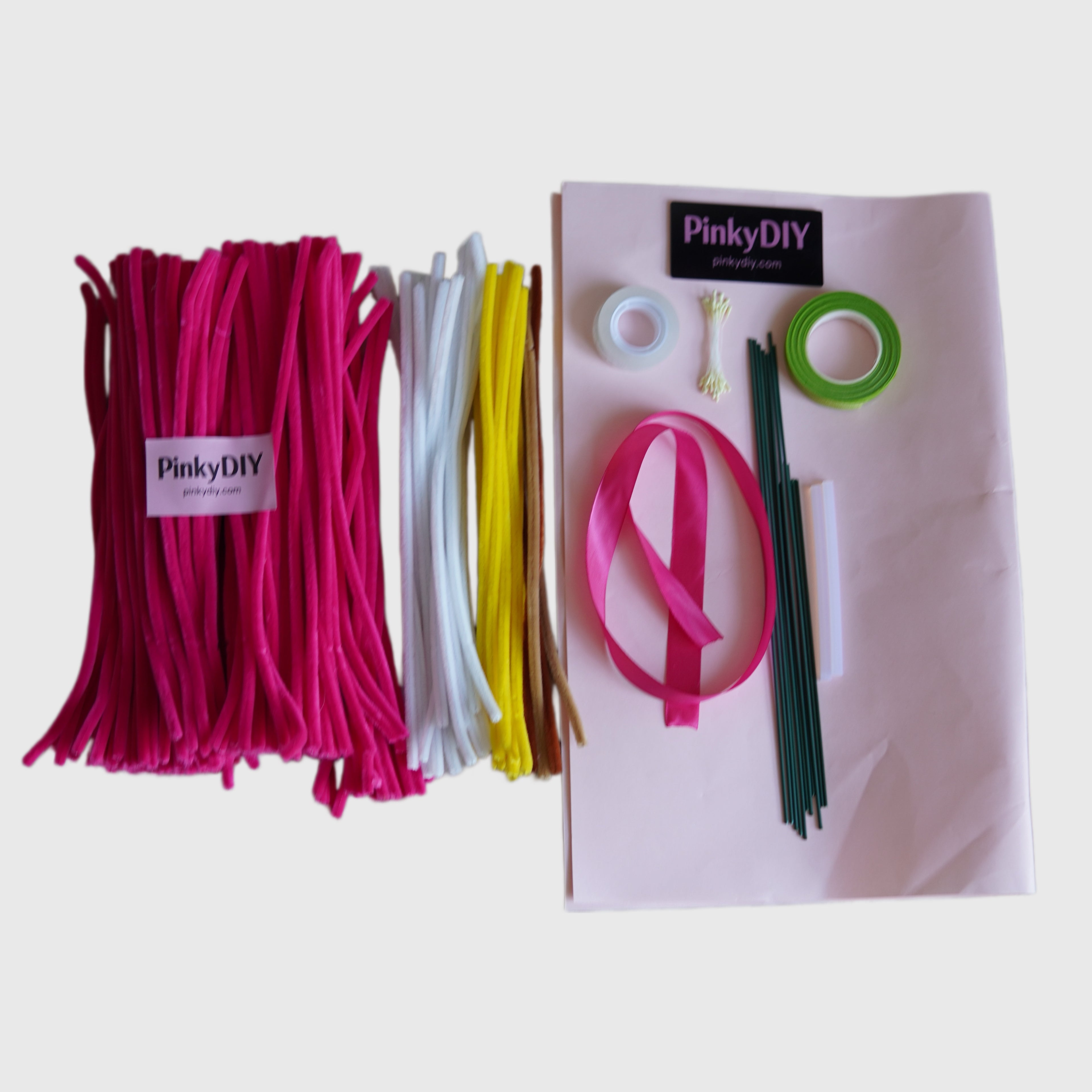 Pink & Fuchsia Rose, Sun Flower & Lily Spring Bouquet DIY Kit – Pipe Cleaner Flowers