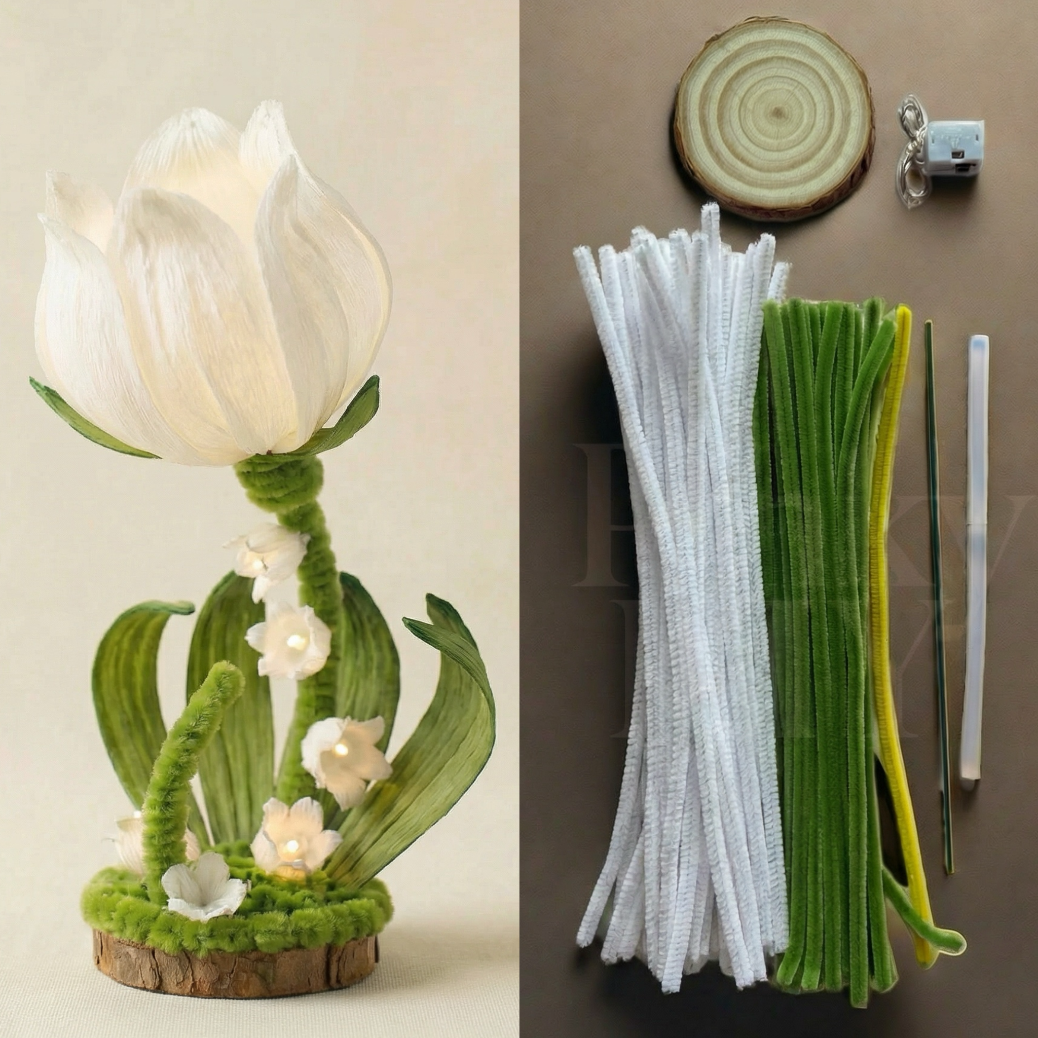 flower lamp lily of the valley Pipe Cleaner Lily of the Valley Night Light DIY Kit – Flower Lamp Gift – Pinky DIY