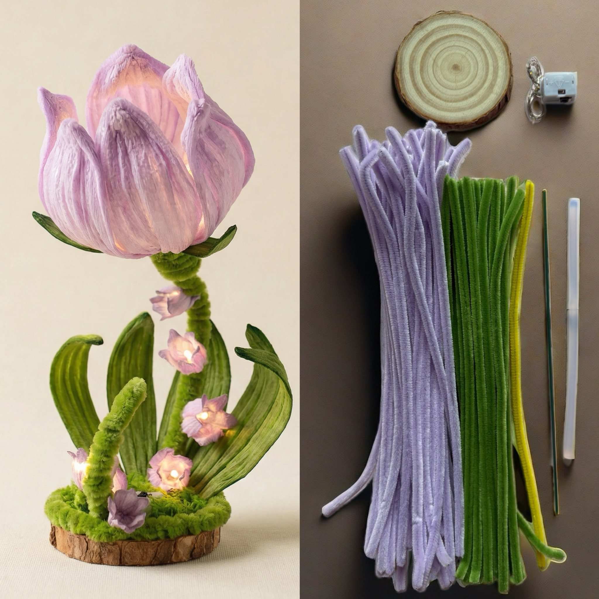 flower lamp lily of the valley Pipe Cleaner Lily of the Valley Night Light DIY Kit – Flower Lamp Gift – Pinky DIY