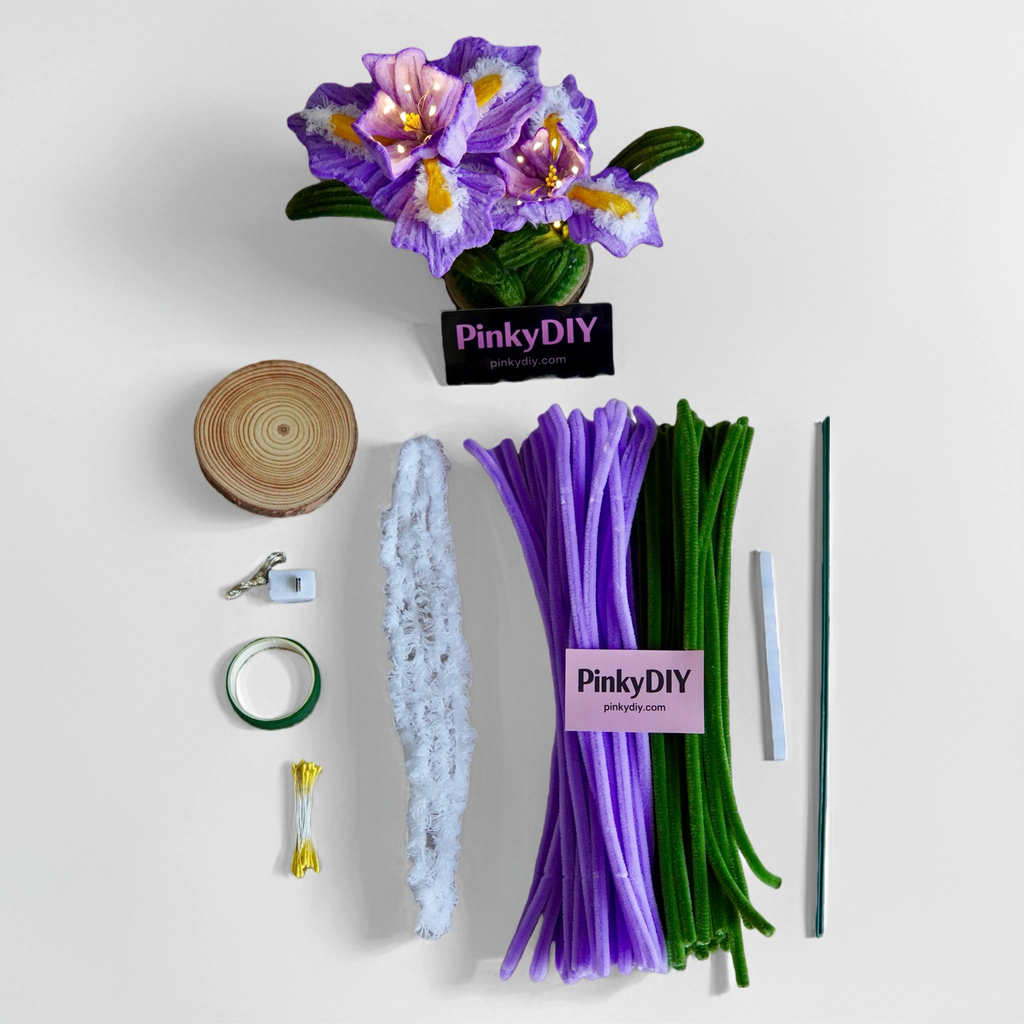 DIY Pipe Cleaner Iris Night Light Kit – Handmade Flower Lamp Gift for Mom & Girlfriend