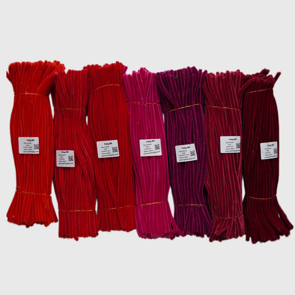 Red Pipe Cleaner Stems (Crimson, Cherry & Rose Red Tones)