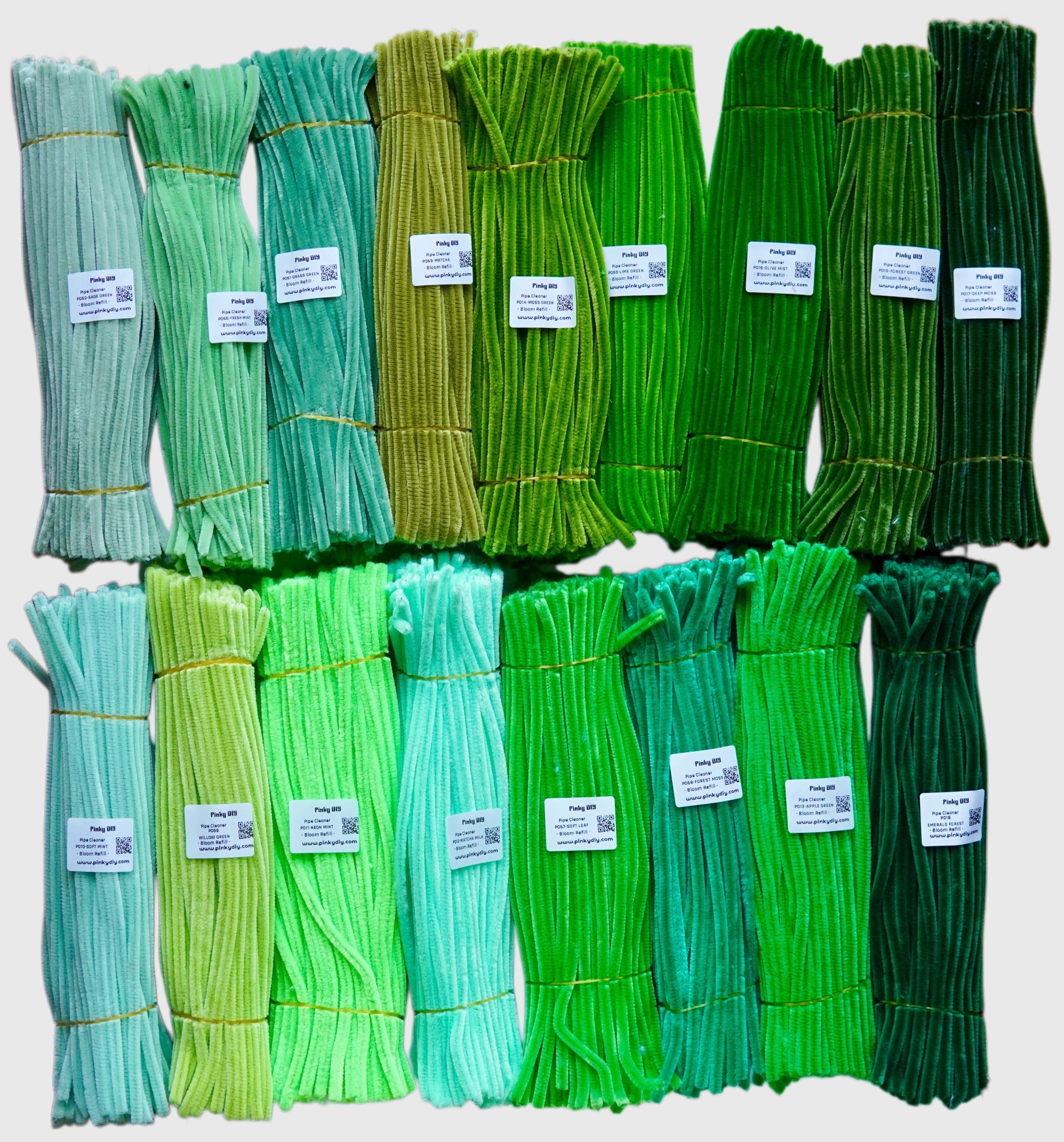 Green Pipe Cleaner Stems (Avocado, Mint & Matcha Tones)  | Soft Craft Stems for DIY Flowers