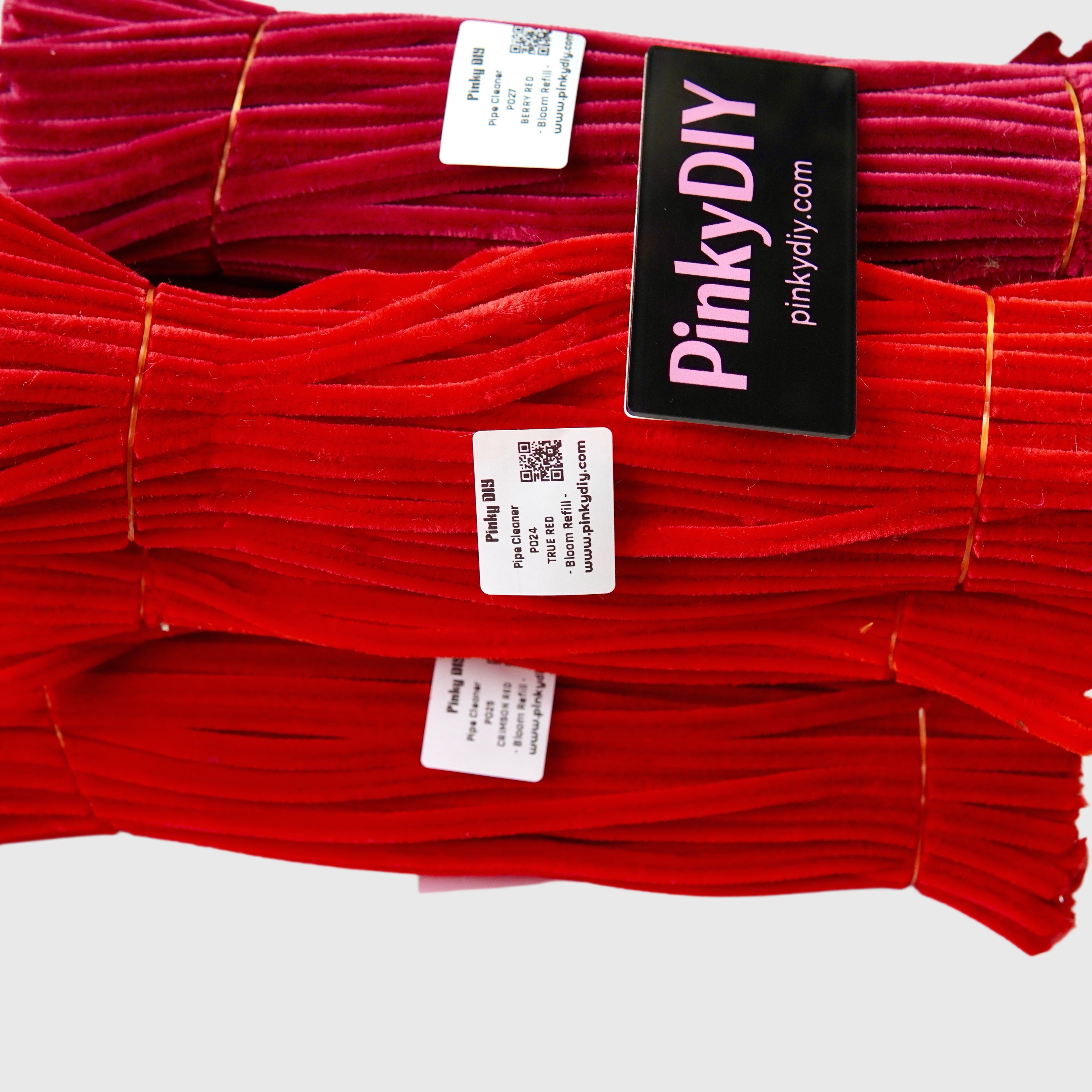 Red Pipe Cleaner Stems (Crimson, Cherry & Rose Red Tones)