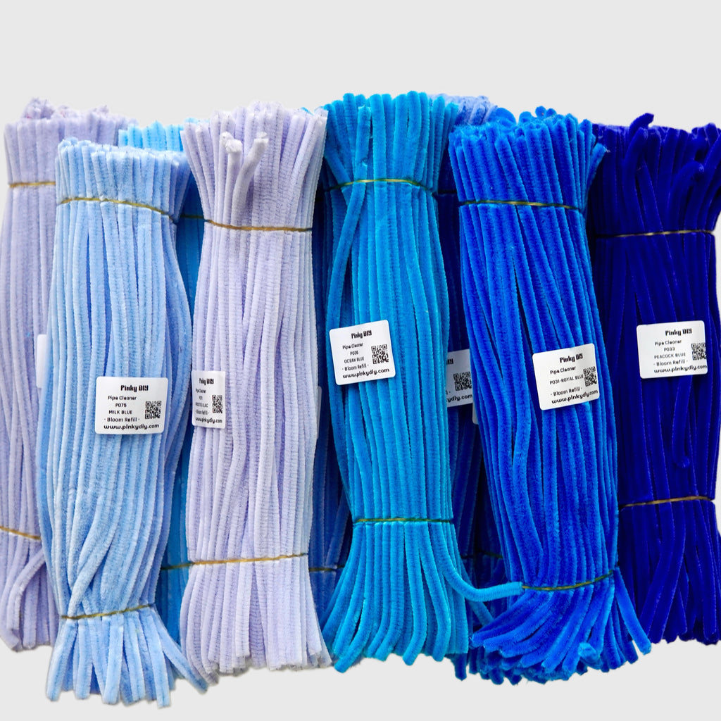 Blue Pipe Cleaner Stems (Sky, Baby & Navy Blue Tones)