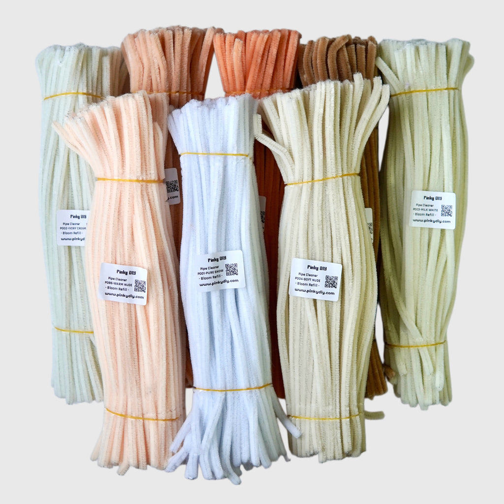 White & Neutral Pipe Cleaner Stems Refill - for DIY Crafts & handmade flower bouquet