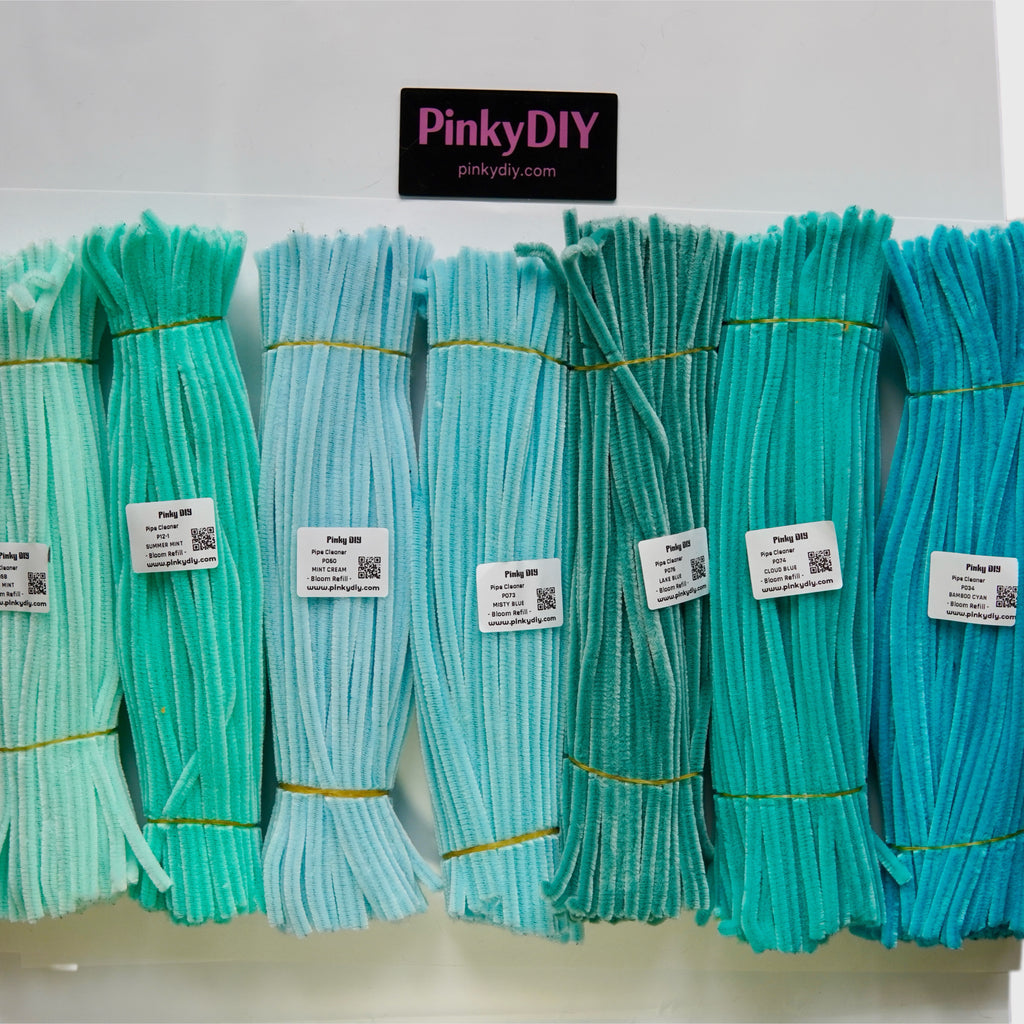 Teal, Blue & Green Pipe Cleaner Stems (Mint, Teal & Aqua Tones) - for DIY Crafts