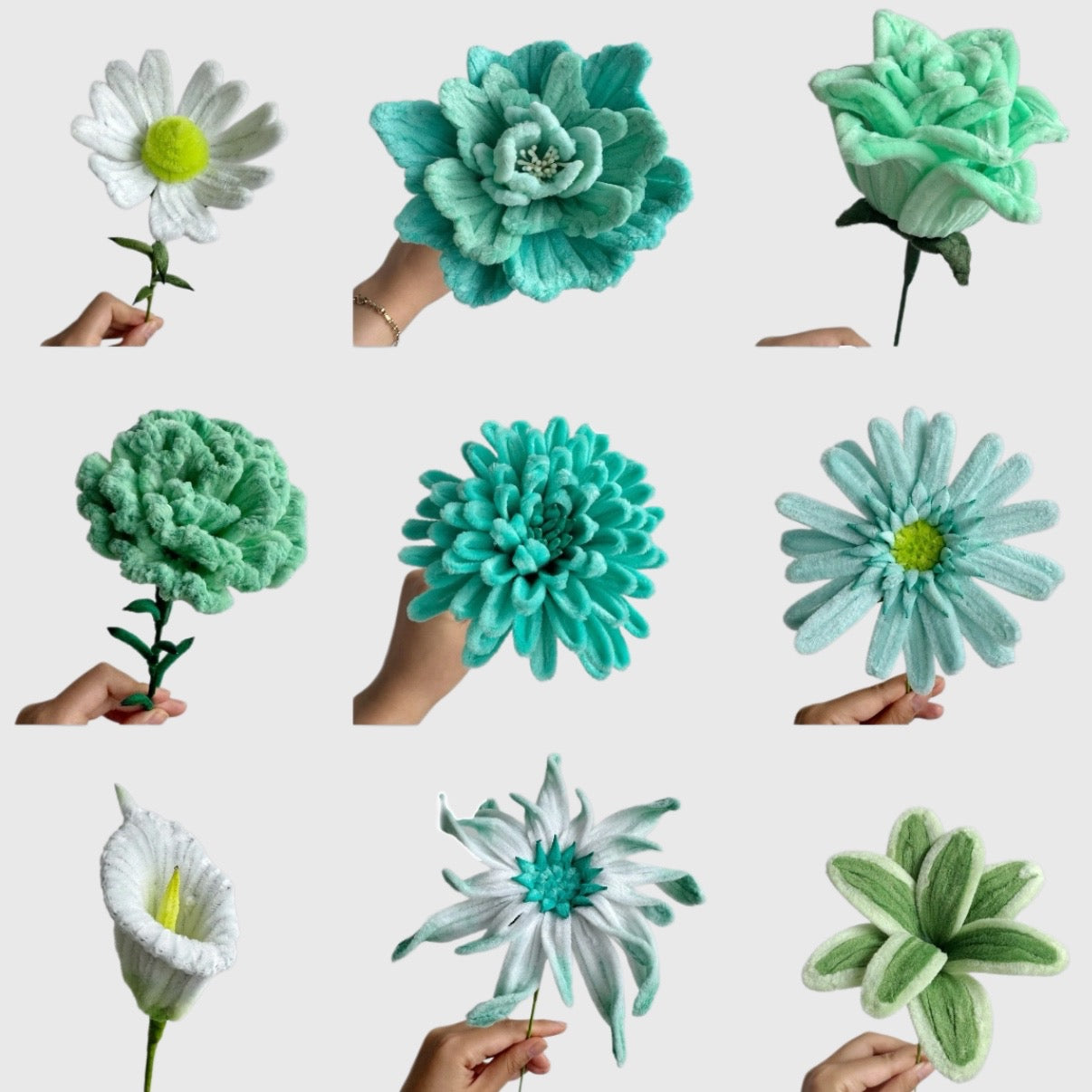Teal, Blue & Green Pipe Cleaner Stems (Mint, Teal & Aqua Tones) - for DIY Crafts