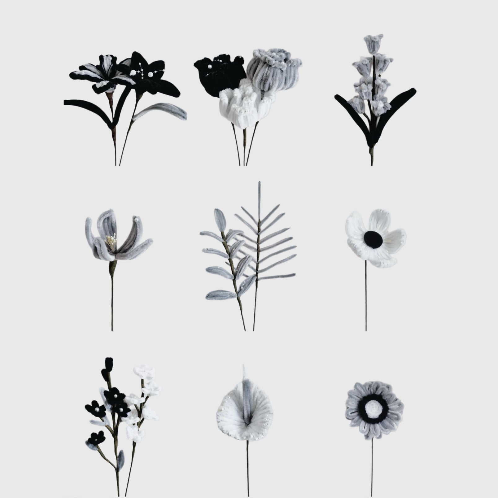 Black & Grey Pipe Cleaner Stems (Charcoal, Slate & Jet Black Tones) - for DIY Crafts