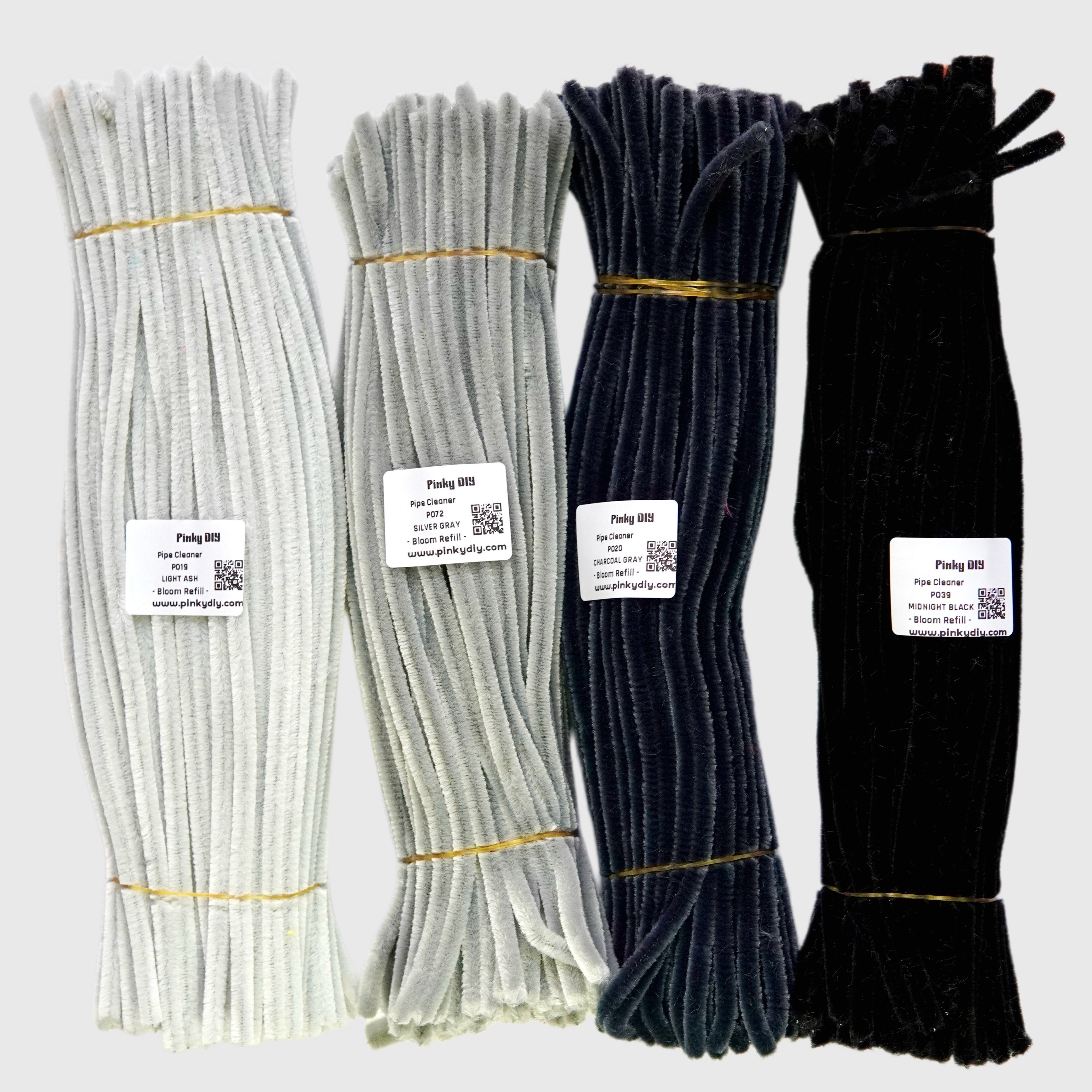 Black & Grey Pipe Cleaner Stems (Charcoal, Slate & Jet Black Tones) - for DIY Crafts