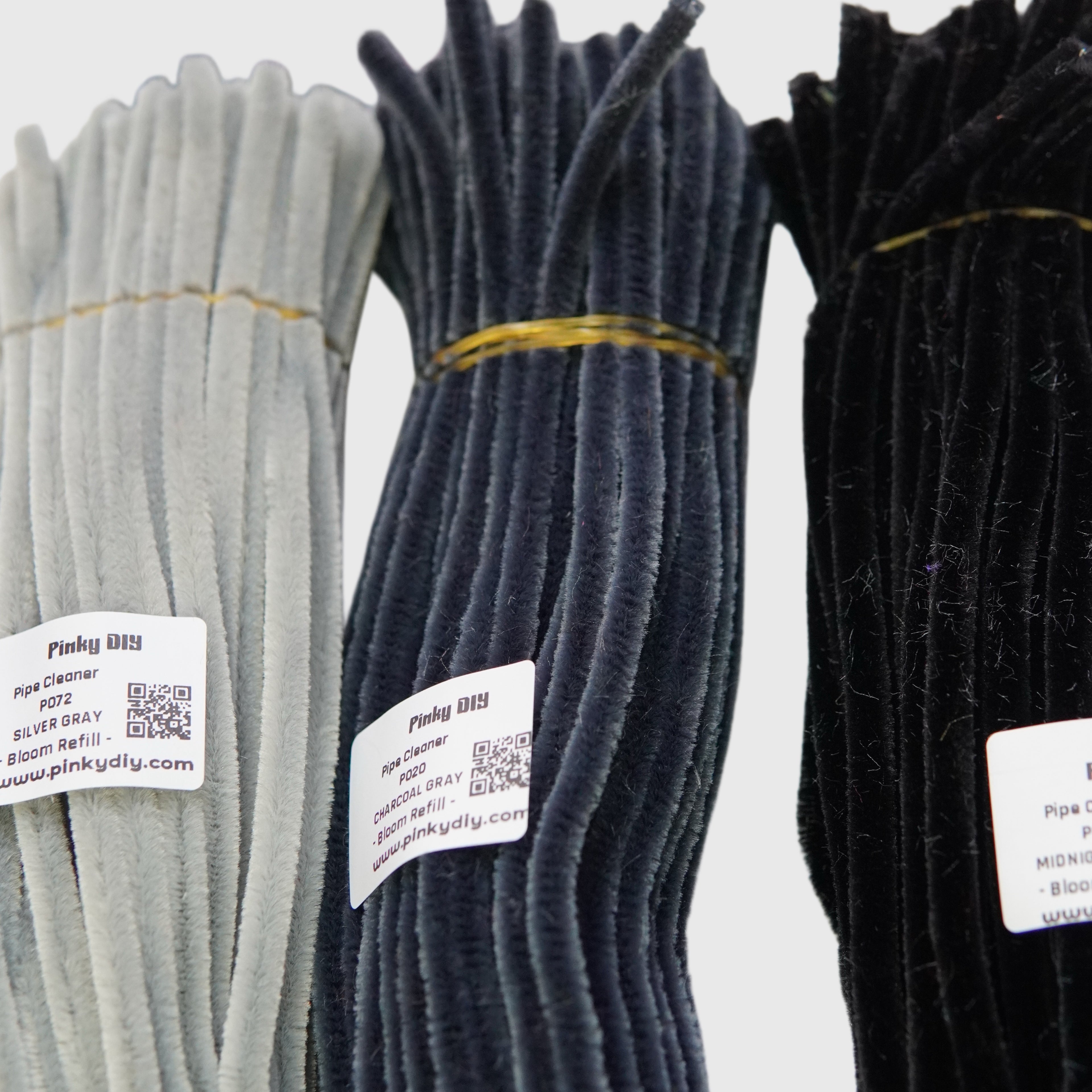 Black & Grey Pipe Cleaner Stems (Charcoal, Slate & Jet Black Tones) - for DIY Crafts
