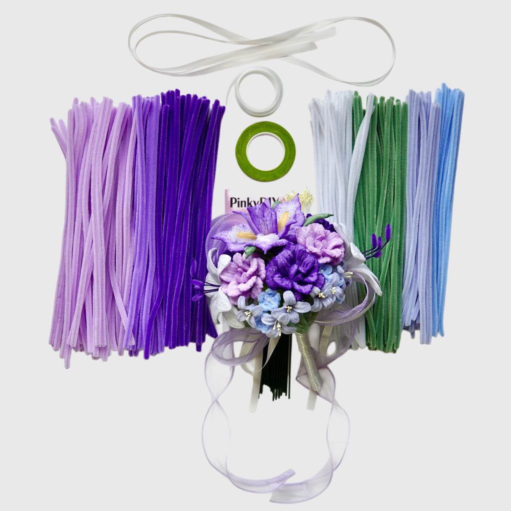 Spring Purple Pipe Cleaner Hand Bouquet Kit – DIY Flower Craft Gift Set