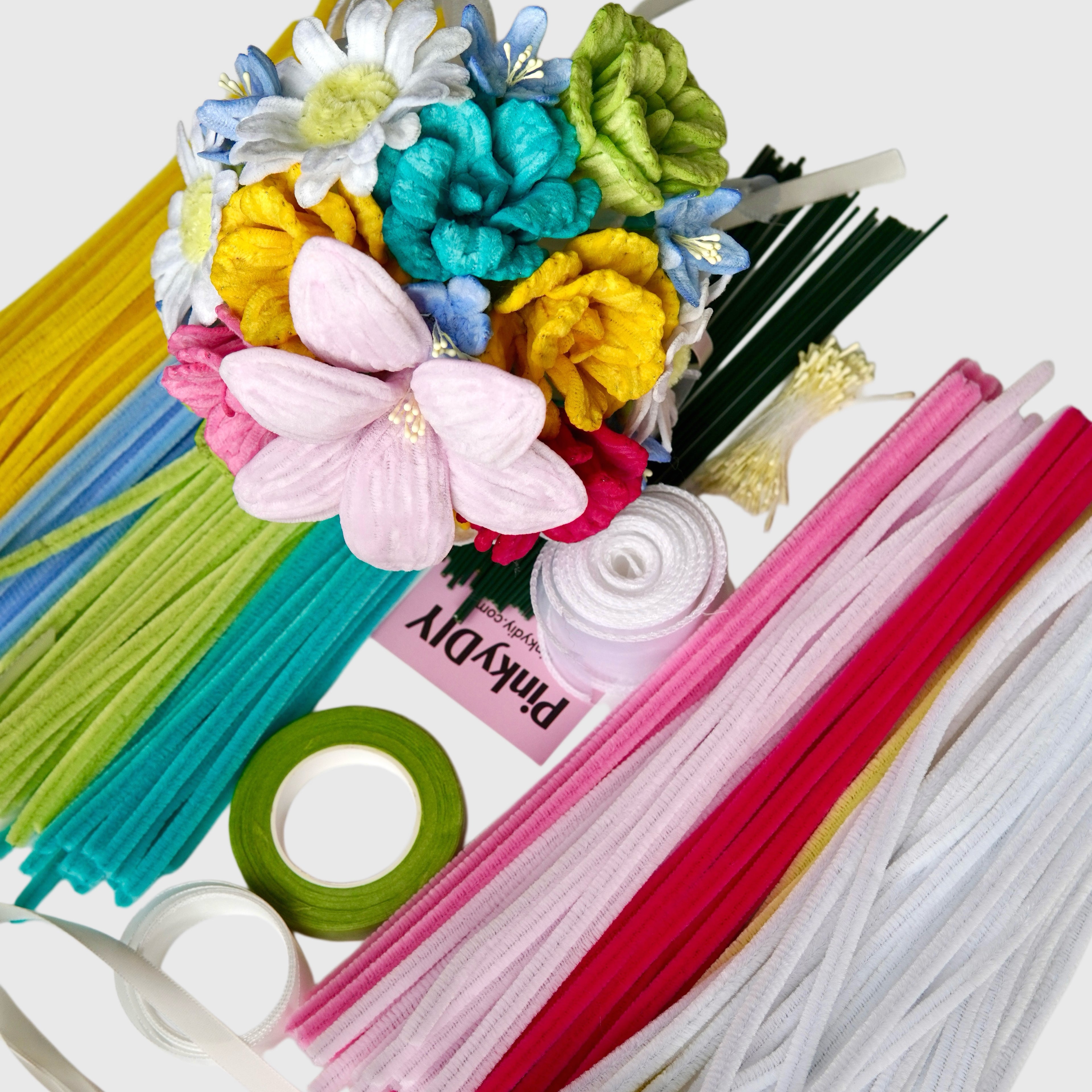 Color-Block Rainbow Pipe Cleaner Bouquet Kit – DIY Handmade Floral Gift Set