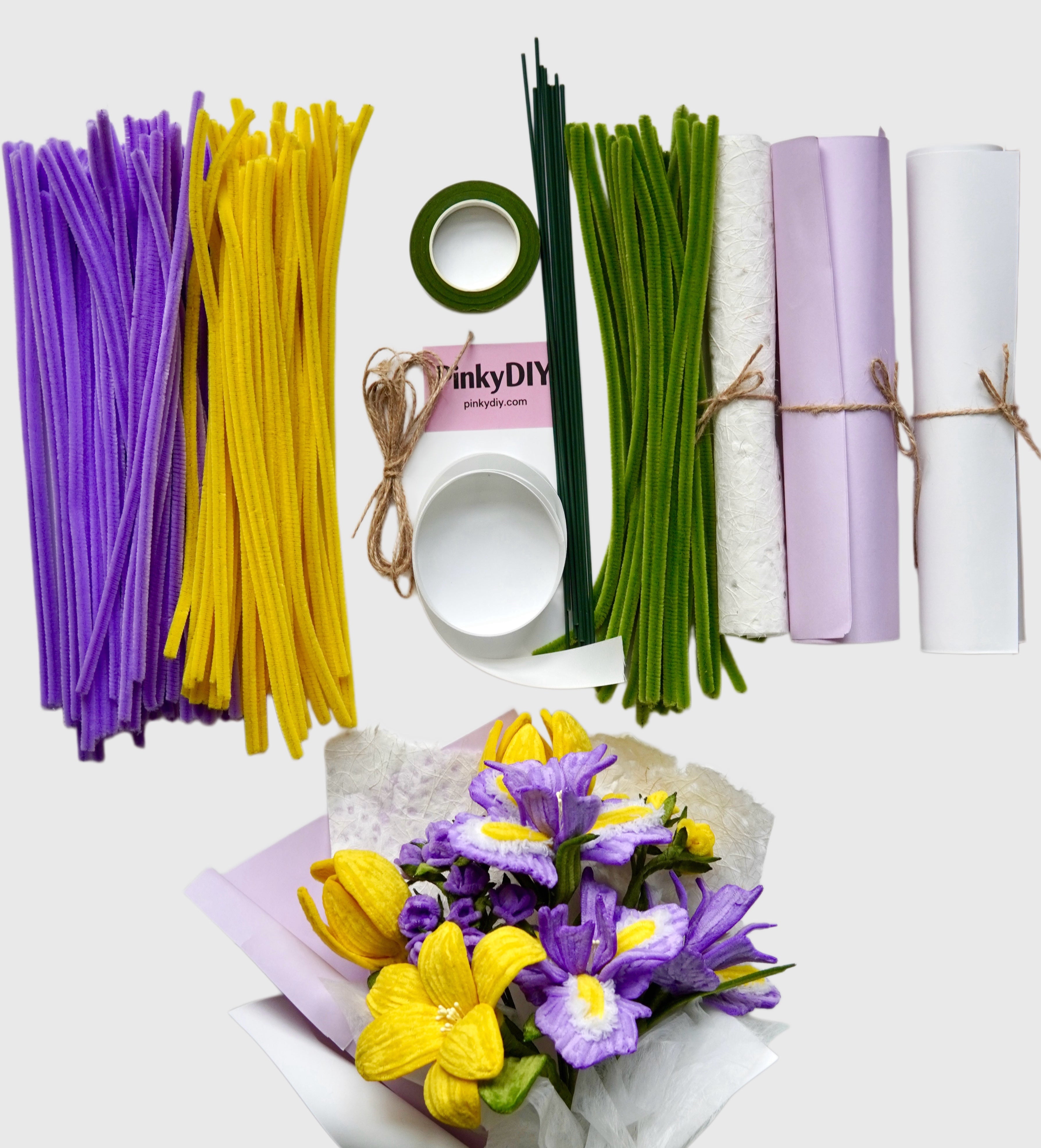 Amara Bloom – Purple & Golden Iris Tulip Bouquet Kit