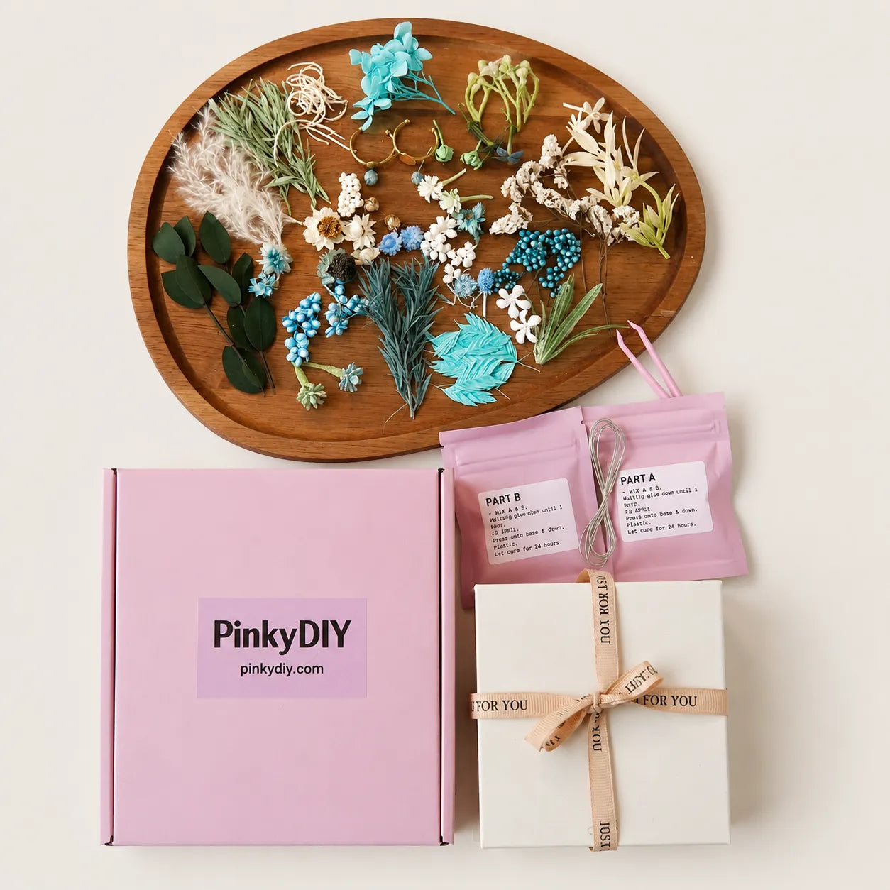 Flower Ring DIY Kit (Set of 2) - Blue Whisper - Handmade Mini Bouquet Rings