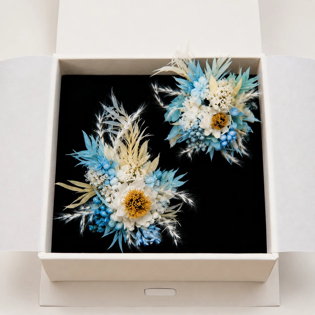 Kit de Fabrication de Bagues Florales (Lot de 2) - Murmure Bleu - Bagues Mini-Bouquet Faites à la Main