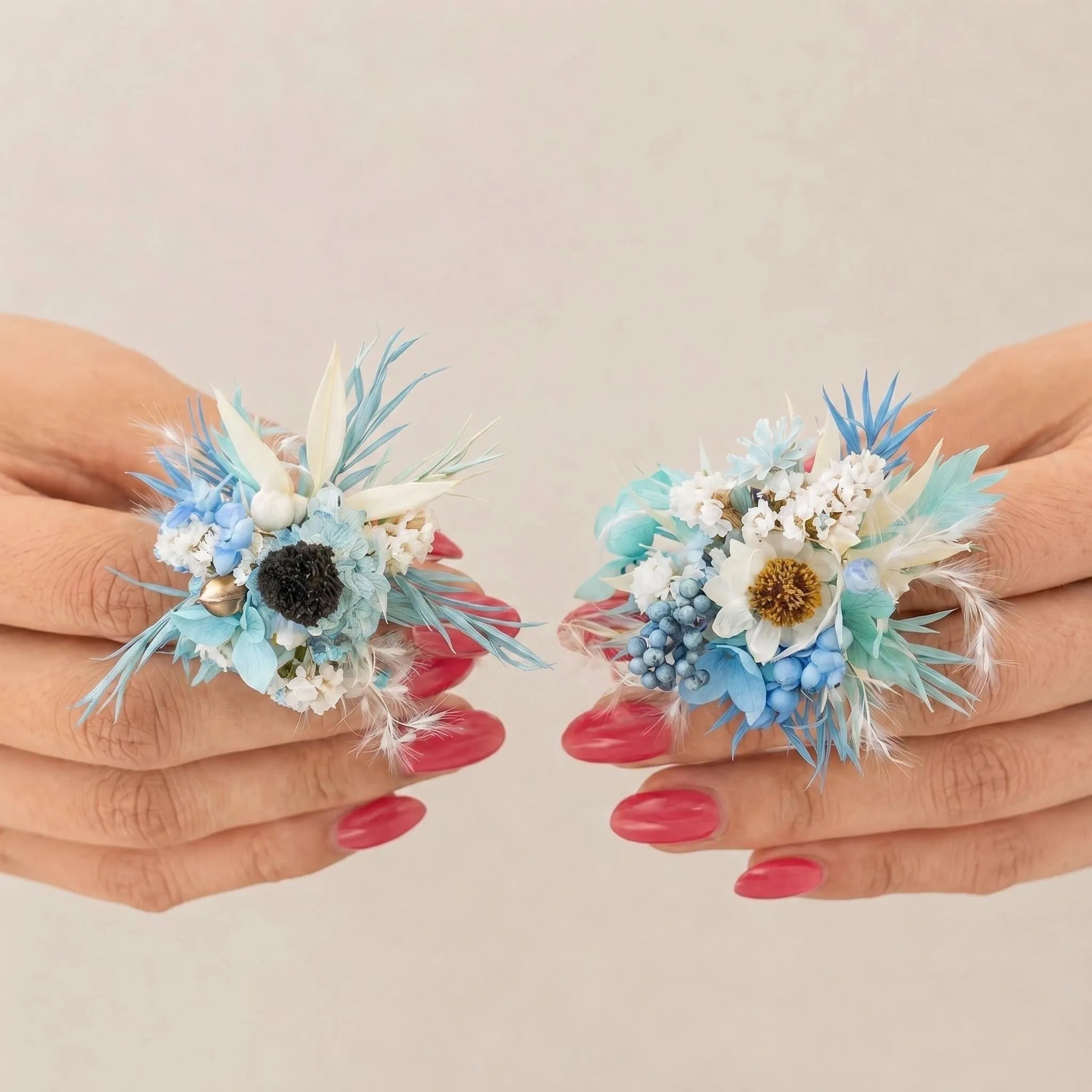 Flower Ring DIY Kit (Set of 2) - Blue Whisper - Handmade Mini Bouquet Rings