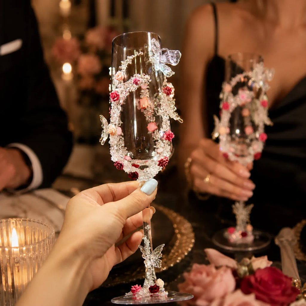 Dusty Rose - DIY Crystal Rhinestone & Artificial Pearl Toast Champagne Flute Kit