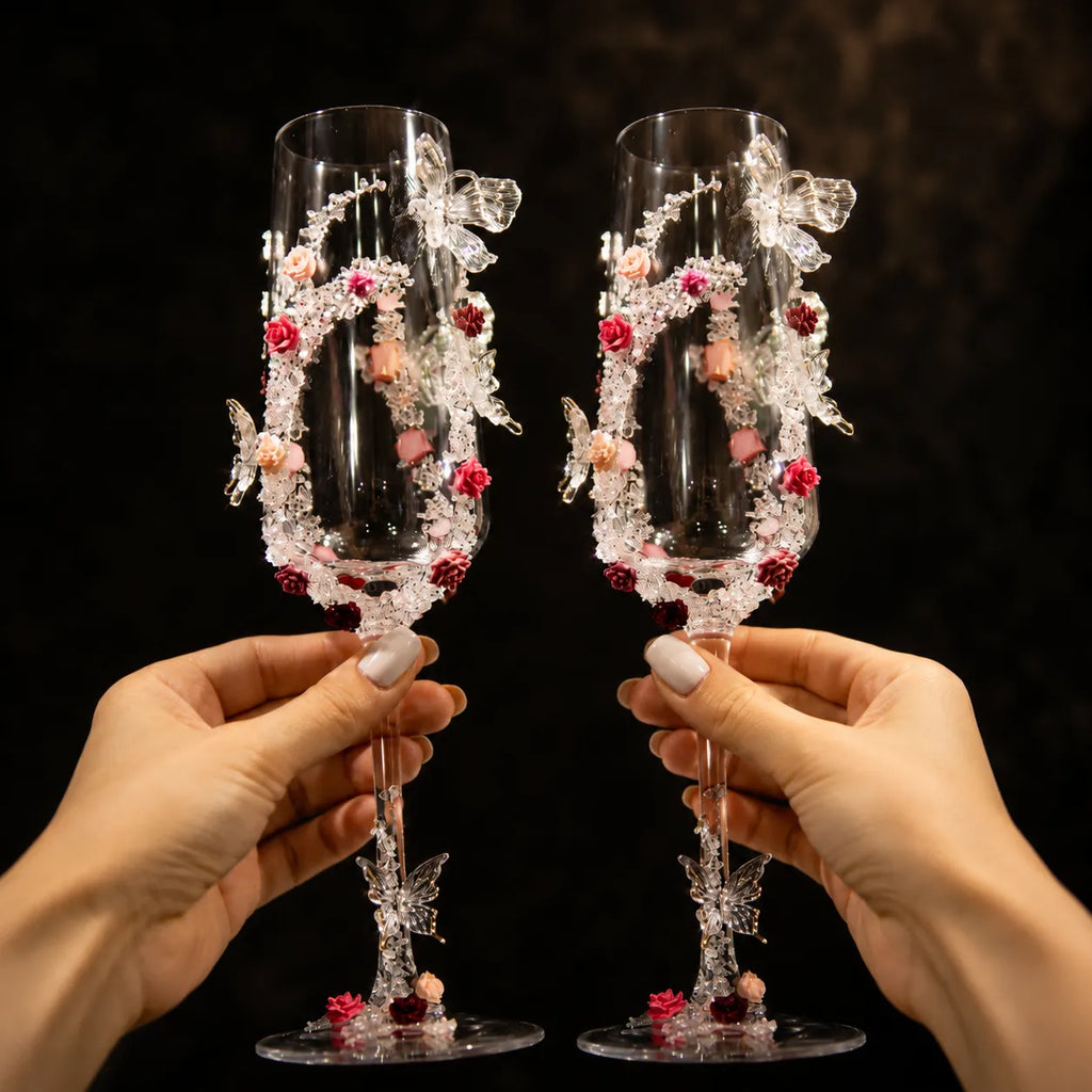 Dusty Rose - DIY Crystal Rhinestone & Artificial Pearl Toast Champagne Flute Kit