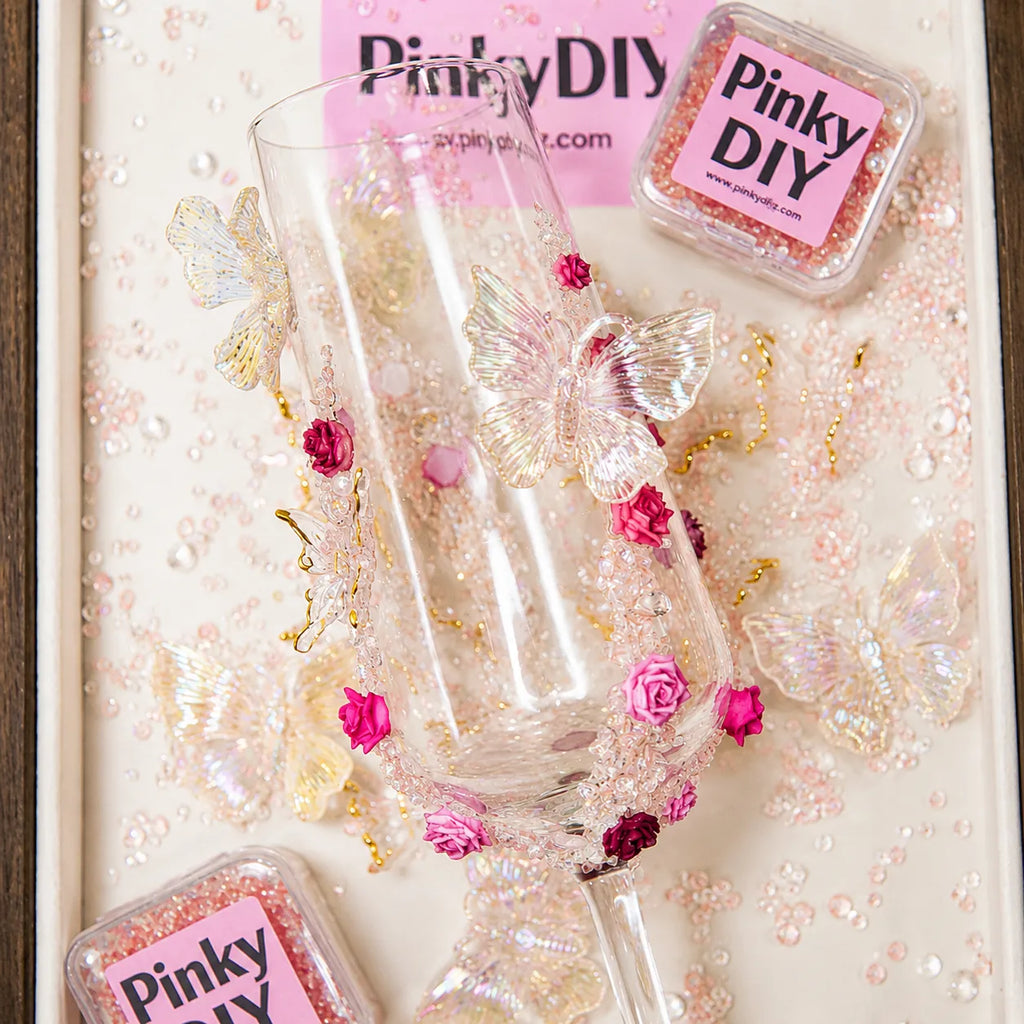 Dusty Rose - DIY Crystal Rhinestone & Artificial Pearl Toast Champagne Flute Kit