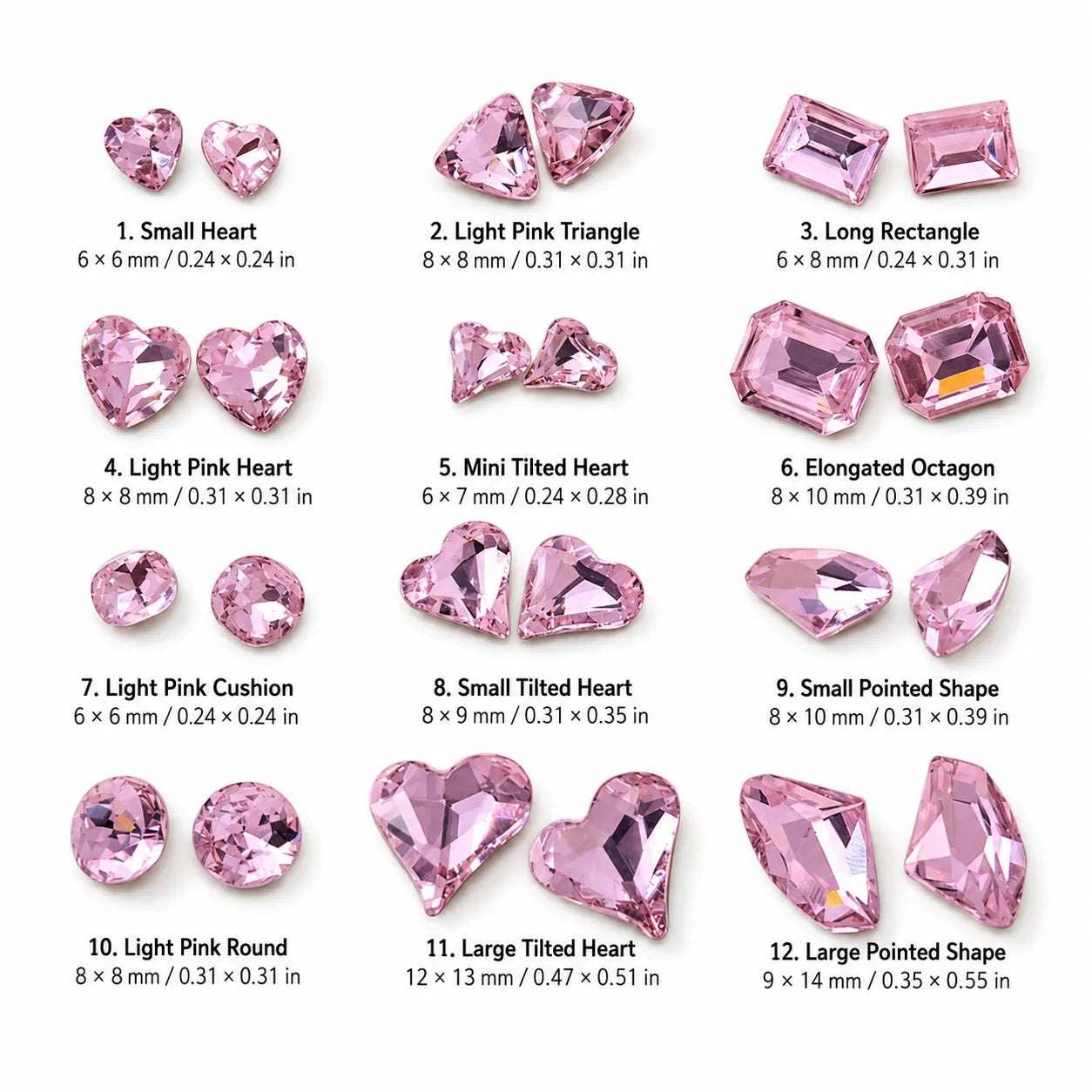 Pink Shaped Crystal Gems – 30 pcs | DIY Bedazzle Embellishments