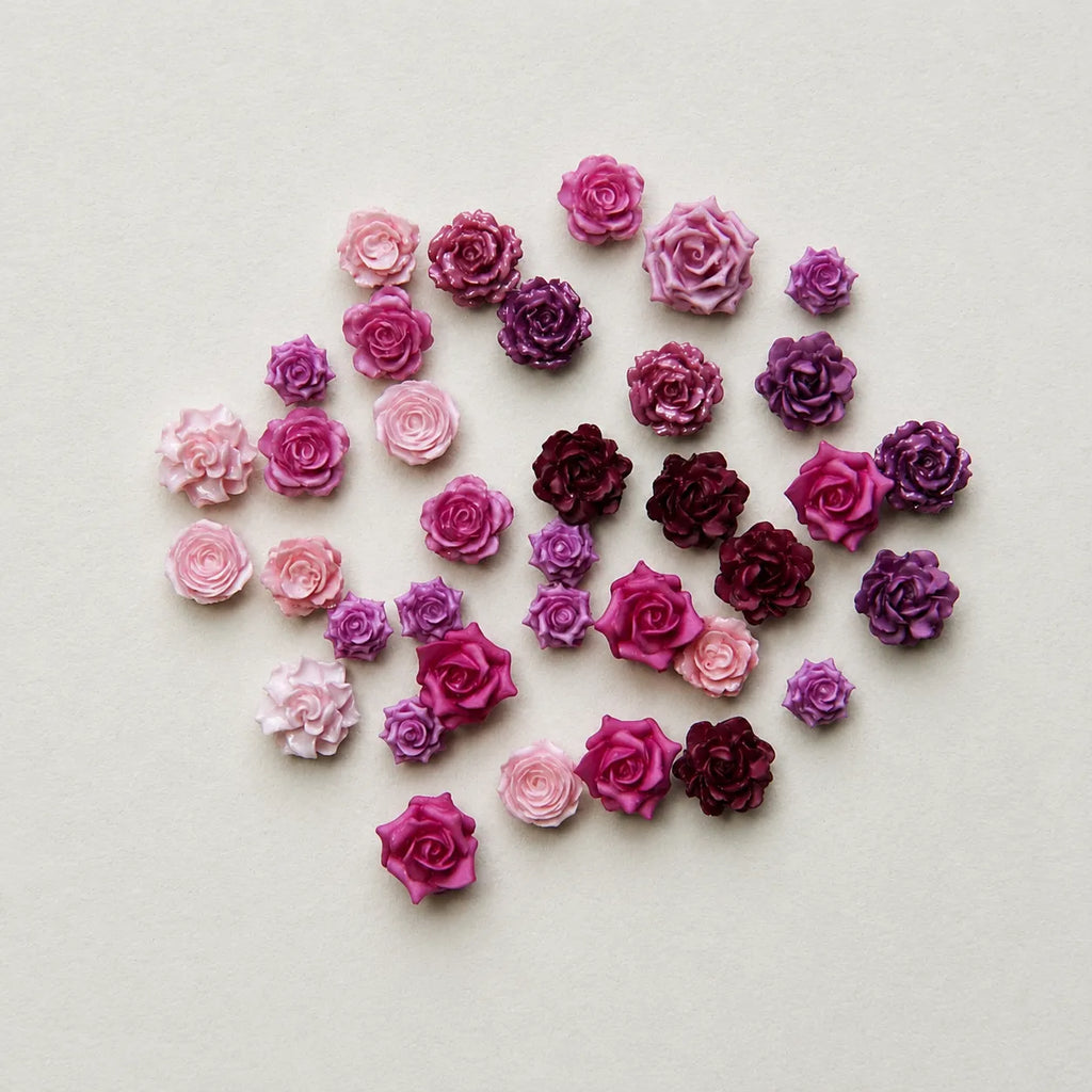 Pink & Red Mini Rose Charm Mix – 50 pcs | DIY Floral Embellishments