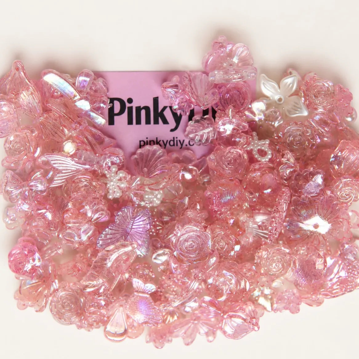 Pink Translucent Mixed Embellishment Pack – 100 pcs | DIY Charms & Pearls