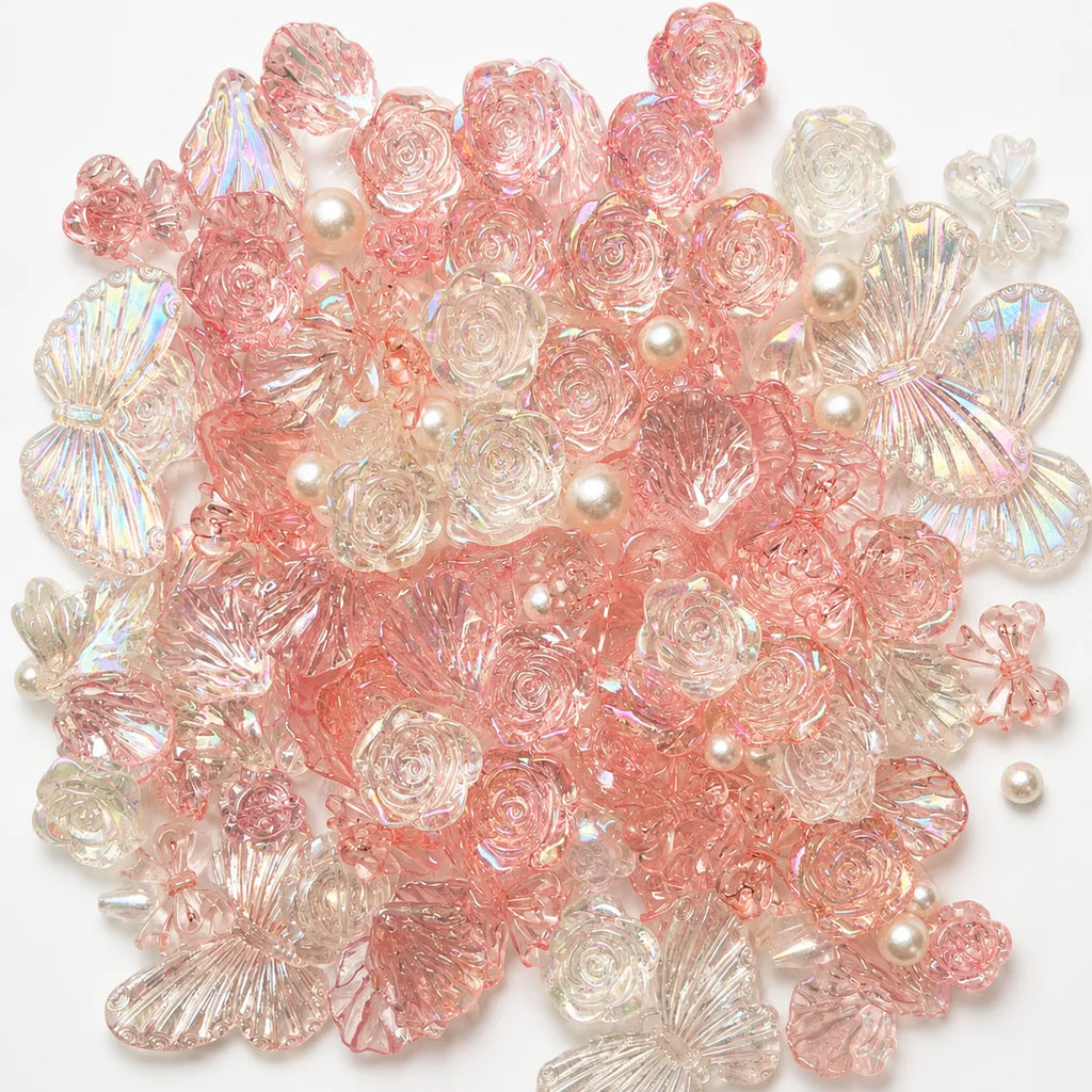 Pink Translucent Mixed Embellishment Pack – 100 pcs | DIY Charms & Pearls