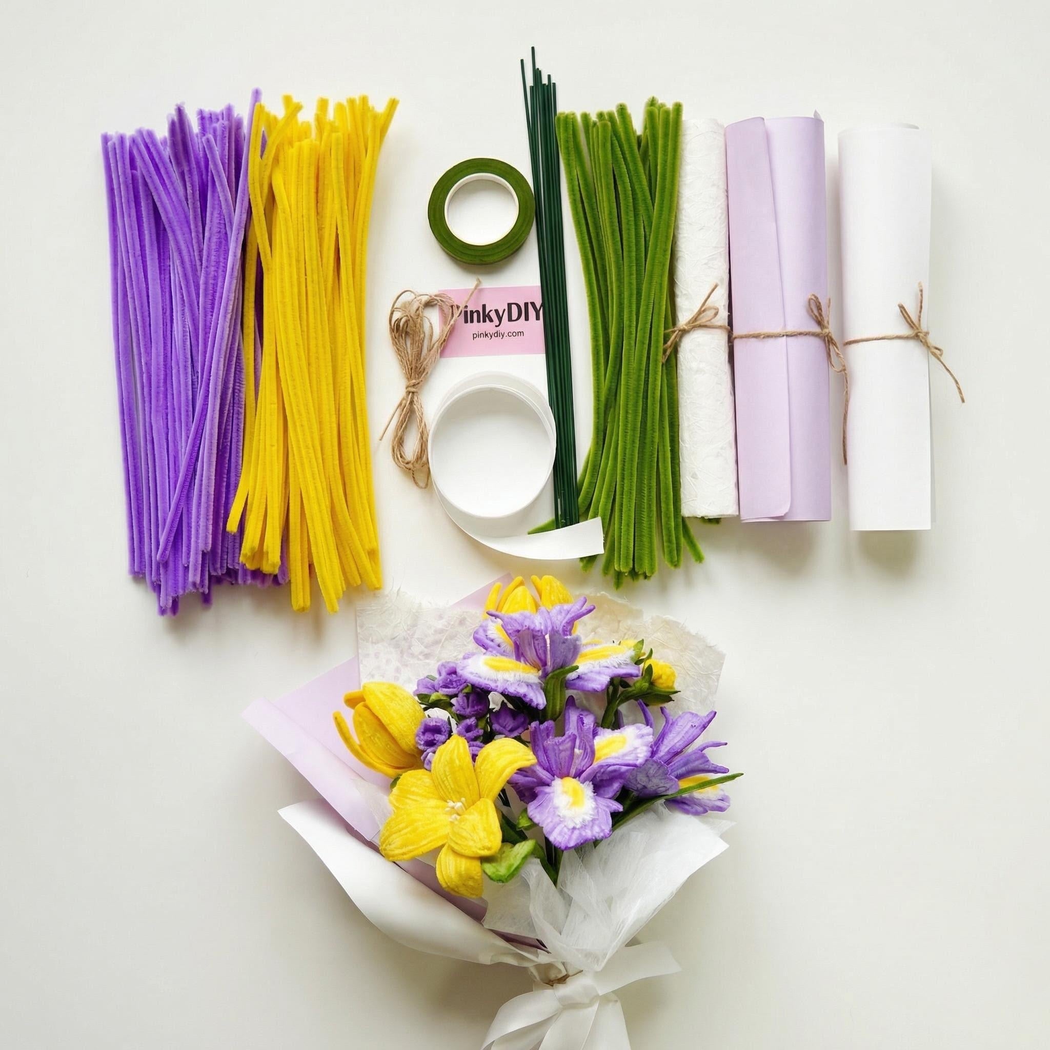Amara Bloom – Purple & Golden Iris Tulip Bouquet Kit